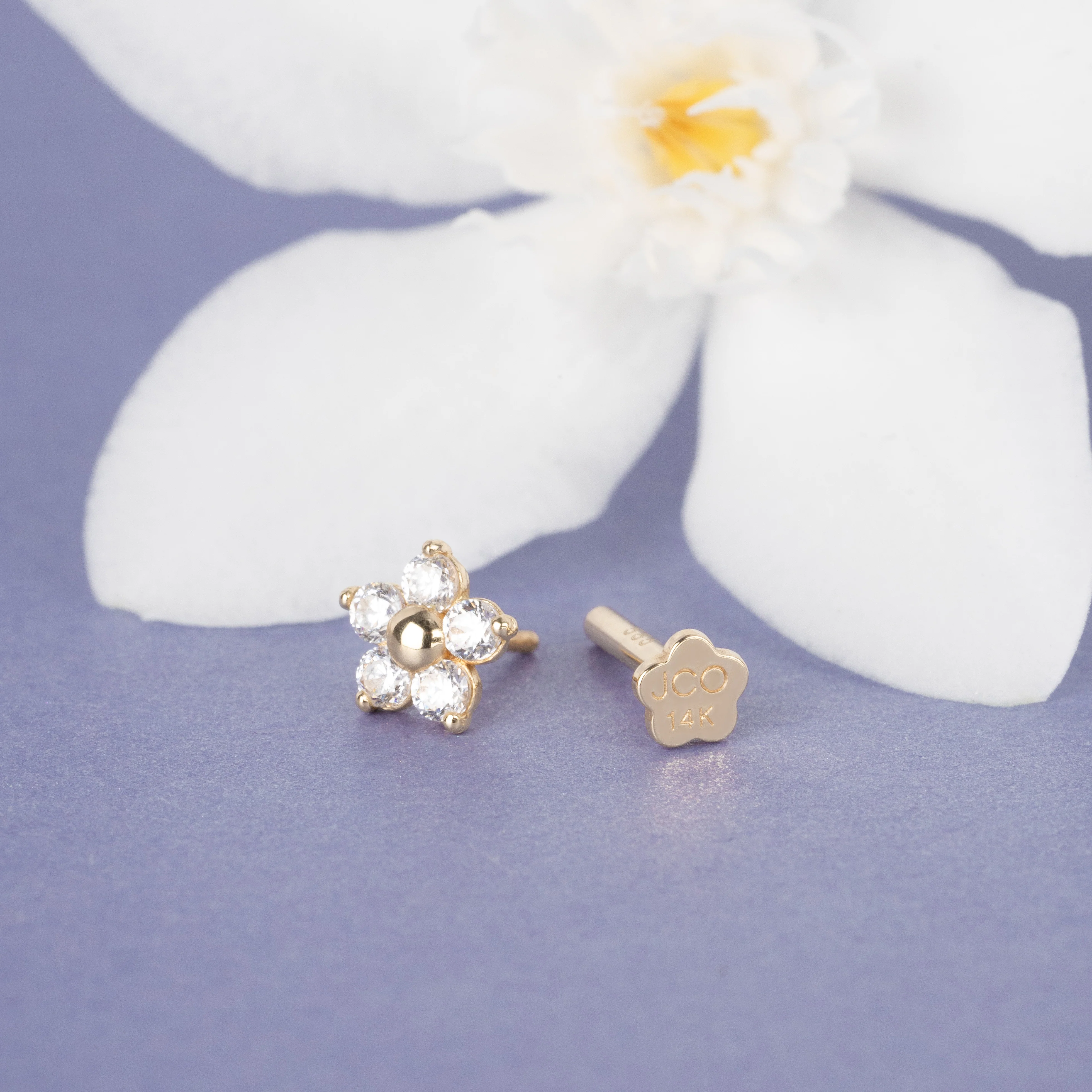 14K Solid Gold Bloom Flatback Earring