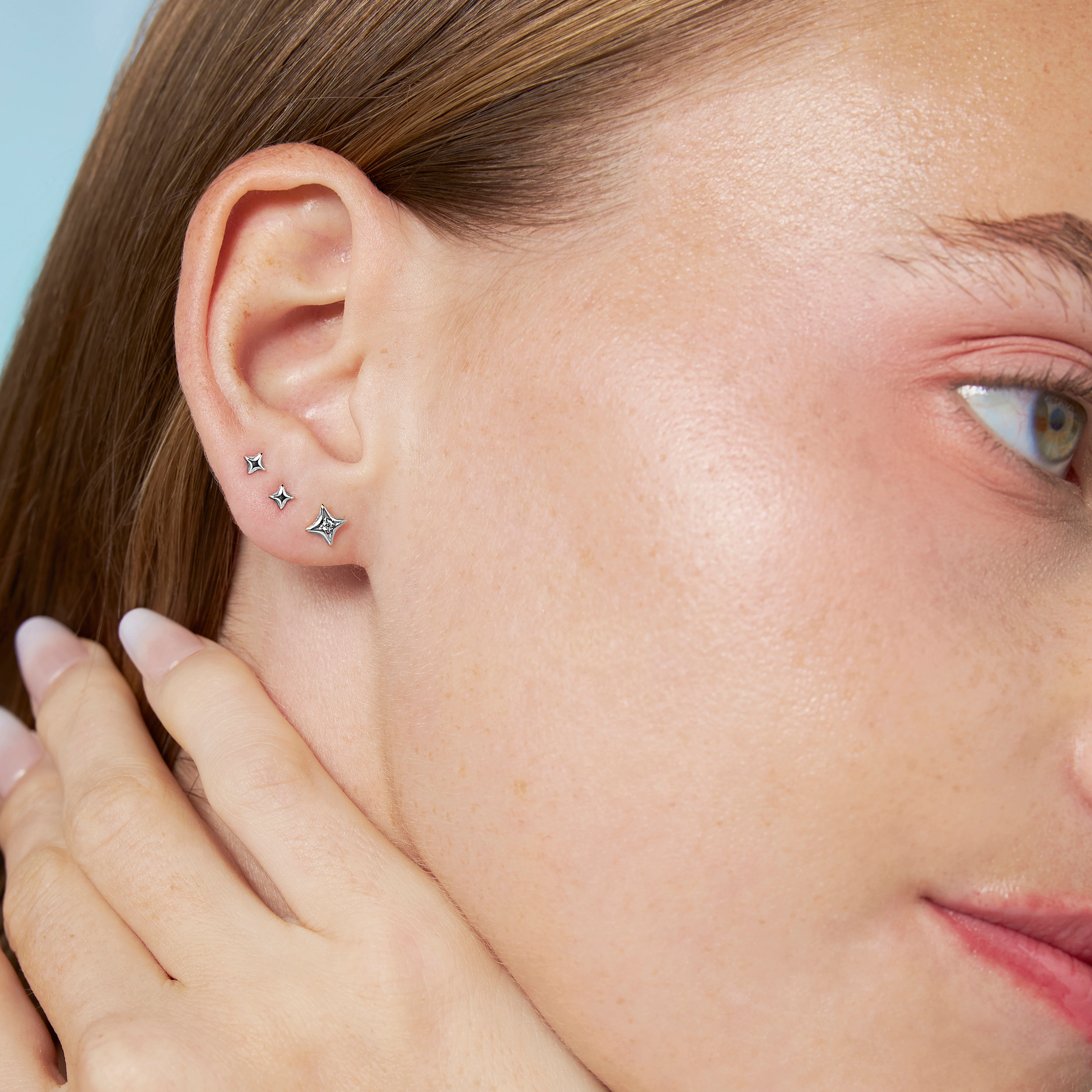 14K Solid Gold Micro Flare Star Flatback Earring