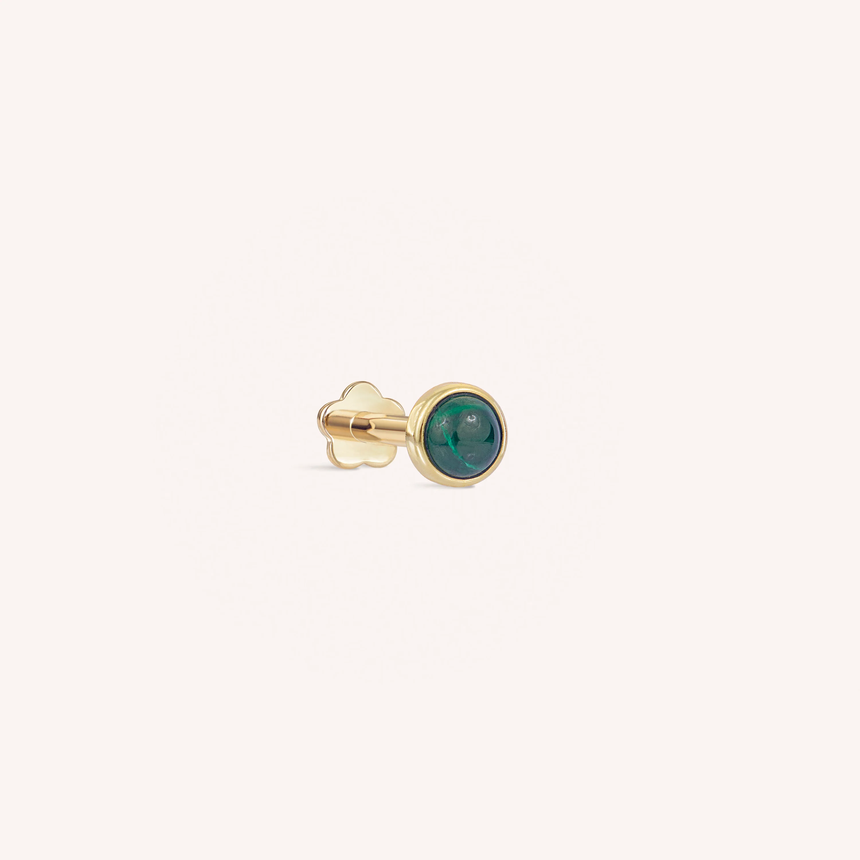 14K Solid Gold Mini Genuine Malachite Bezel Flatback Earring