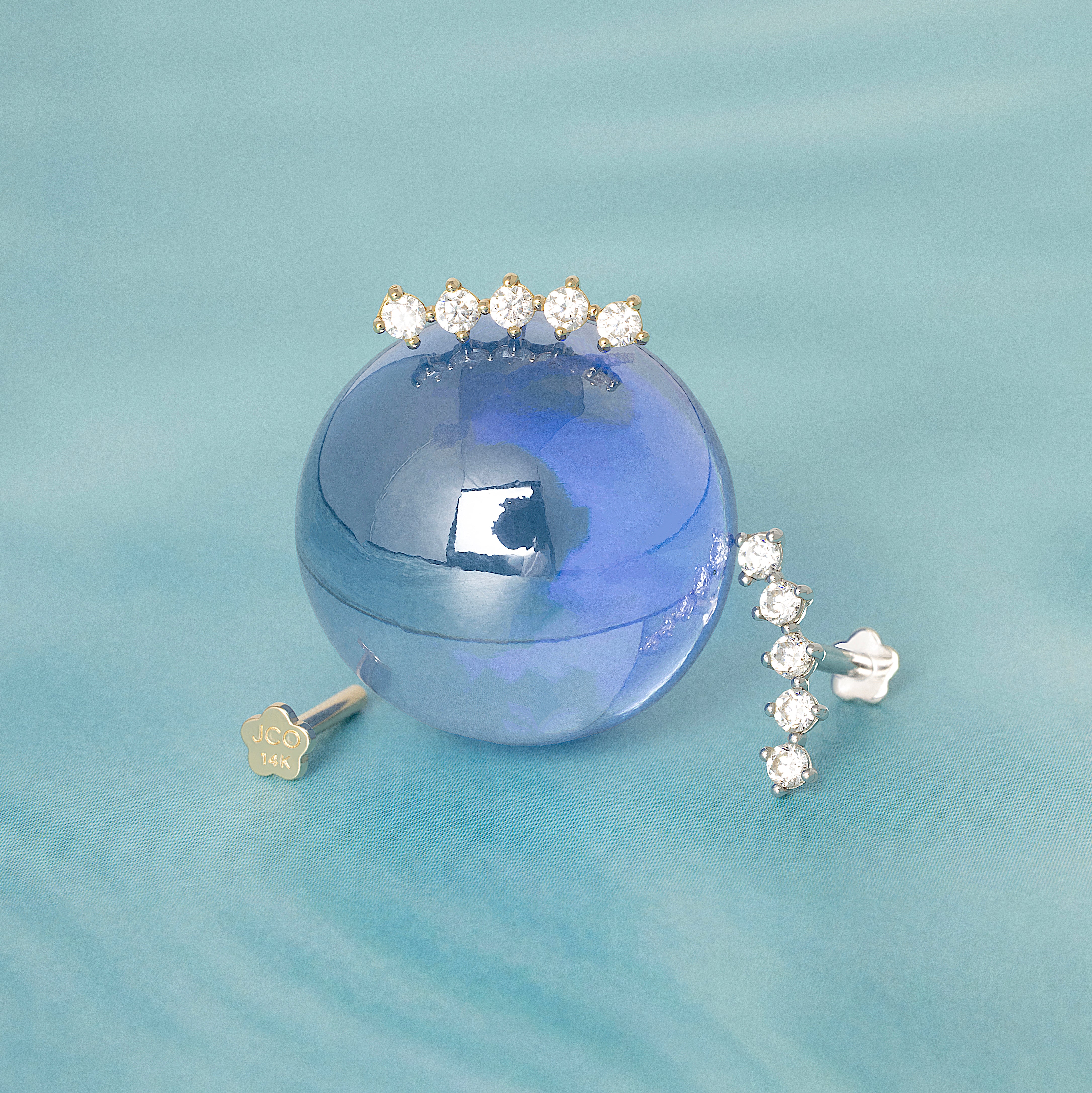 14K Solid Gold Lab Diamond Pavé Crescent Flatback Earring