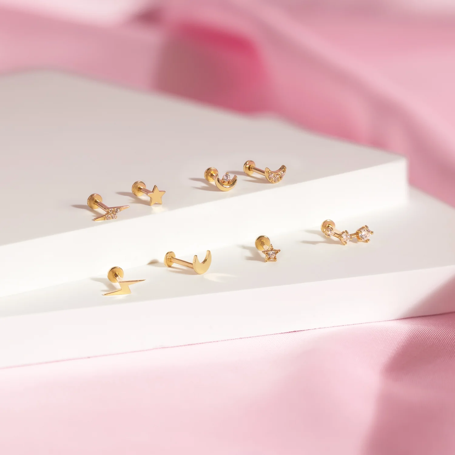 14K Solid Gold Shiny Constellation Flatback Earring