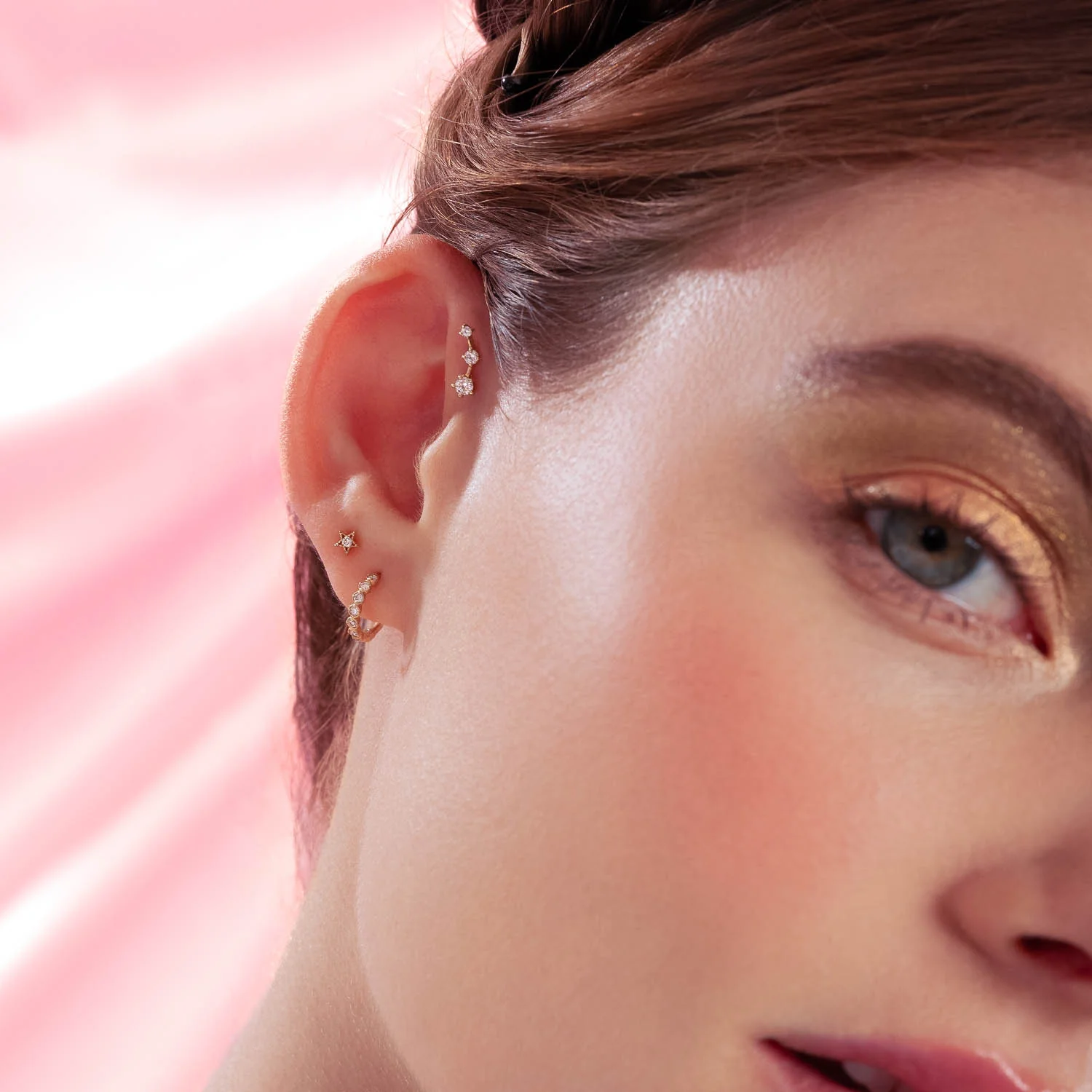 14K Solid Gold Shiny Constellation Flatback Earring