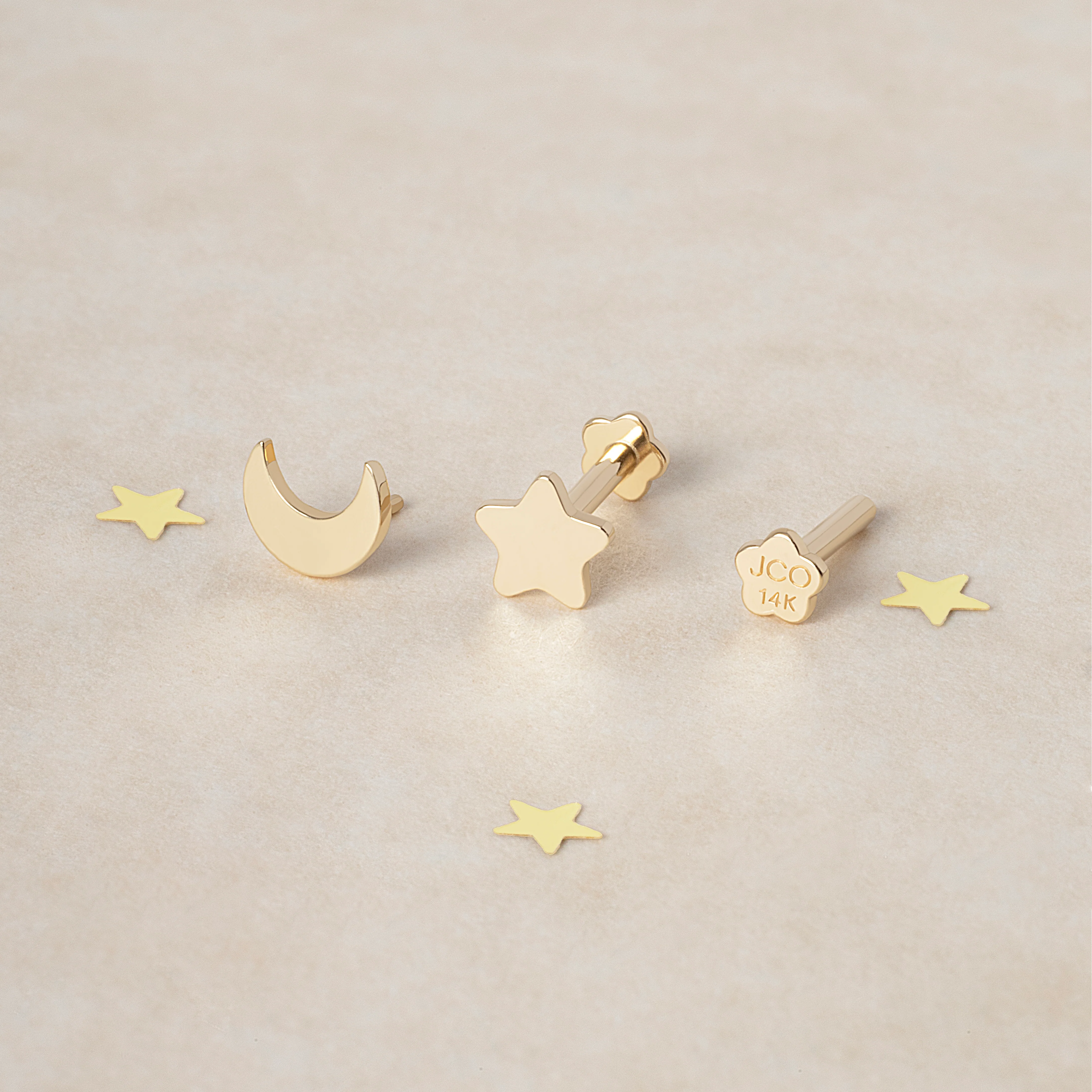 14K Solid Gold Little Stellar Flatback Earring
