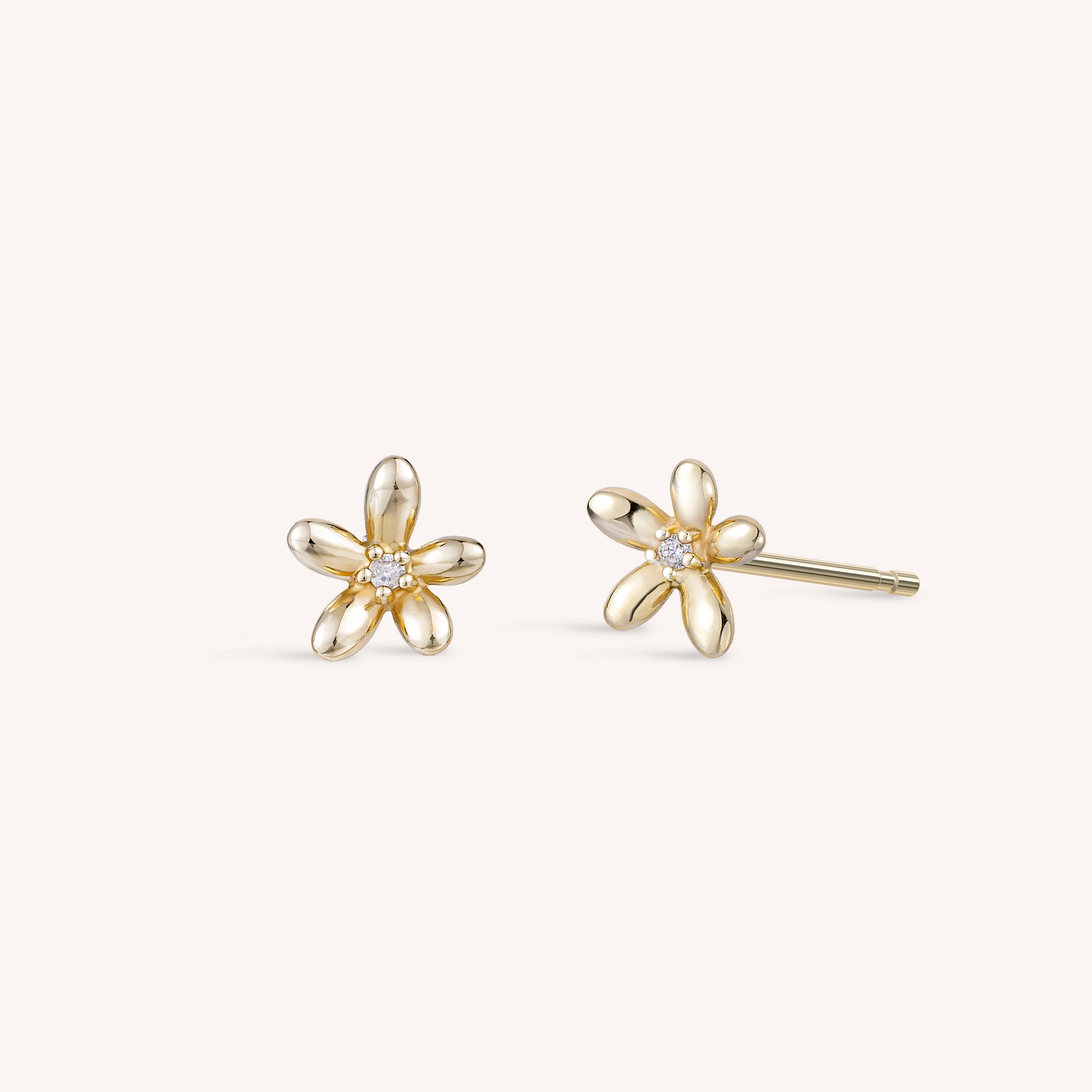 14K Solid Gold Floraison Diamond Stud Earrings
