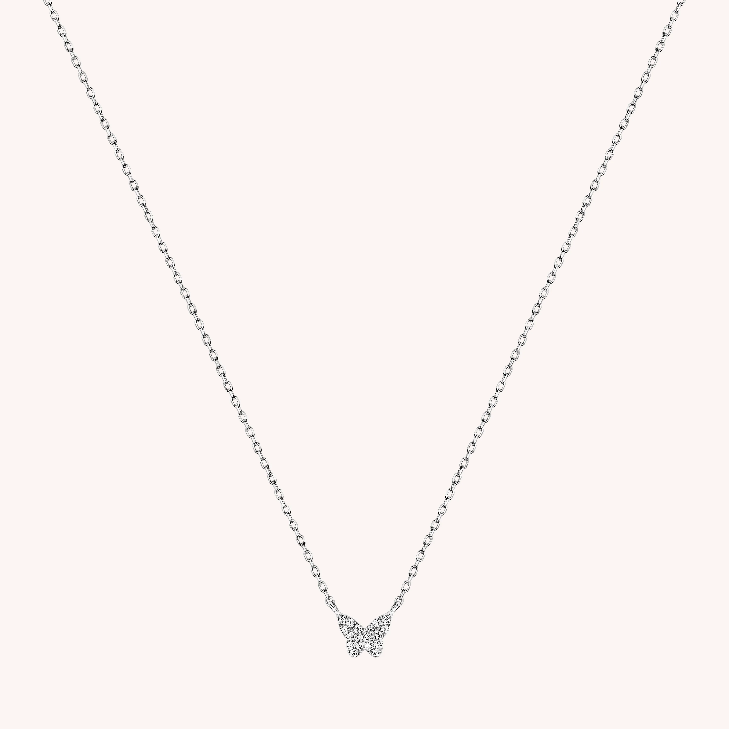 14K Solid Gold Mini Pavé Diamond Butterfly Necklace