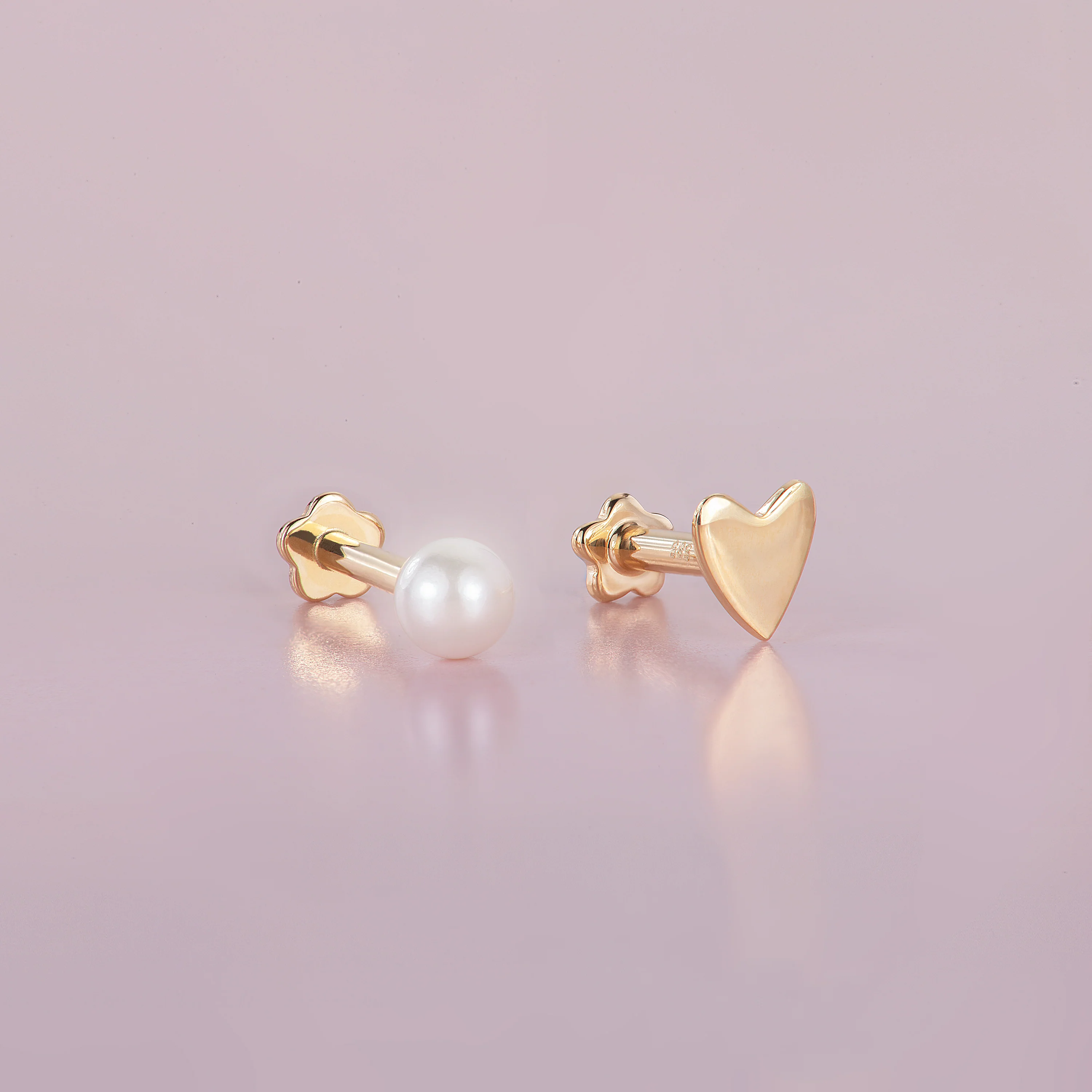 14K Solid Gold Love Heart Threaded Labret Earring