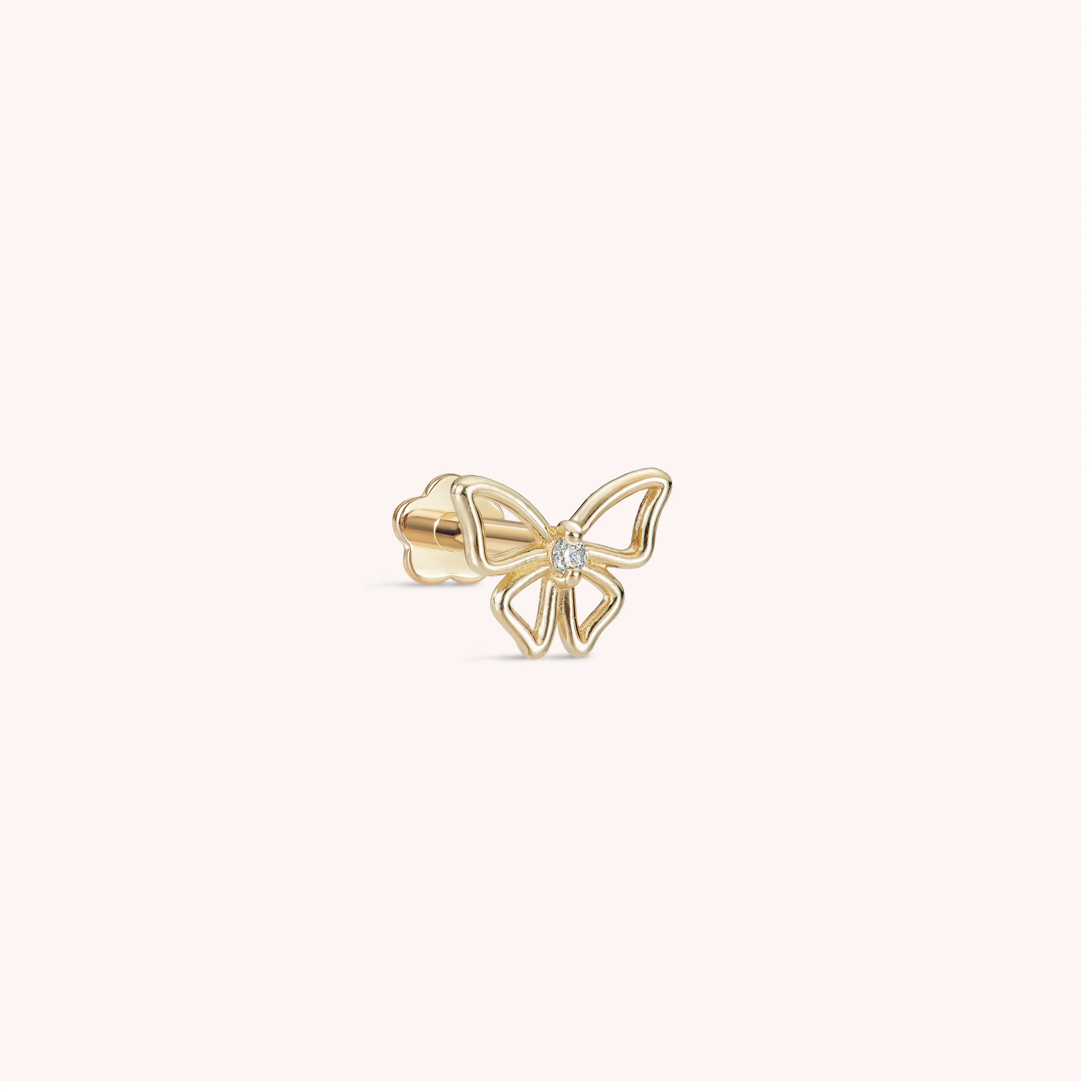 14K Solid Gold Halo Butterfly Diamond Flatback