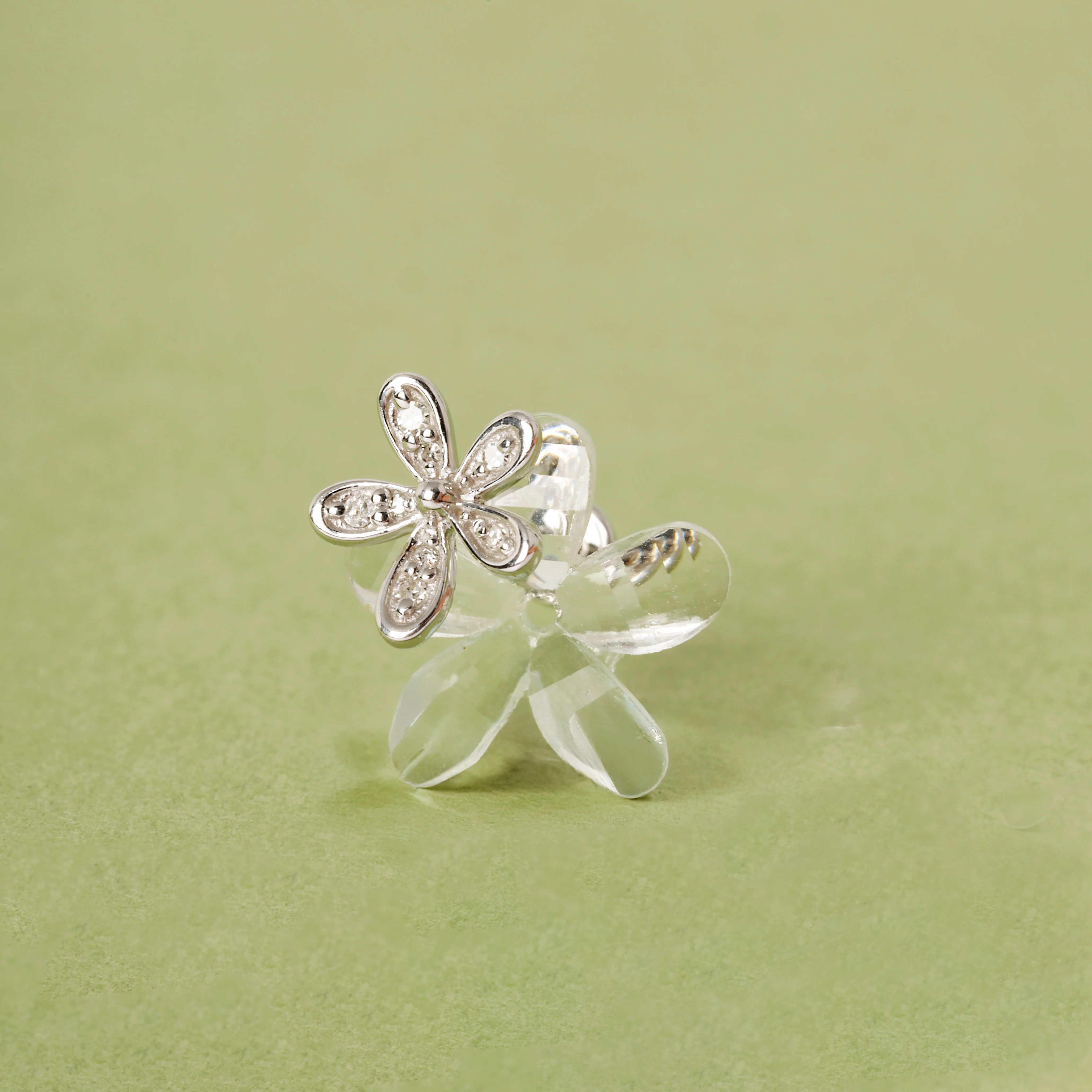 14K Solid Gold Floraison Pavé Diamond Flatback Earring