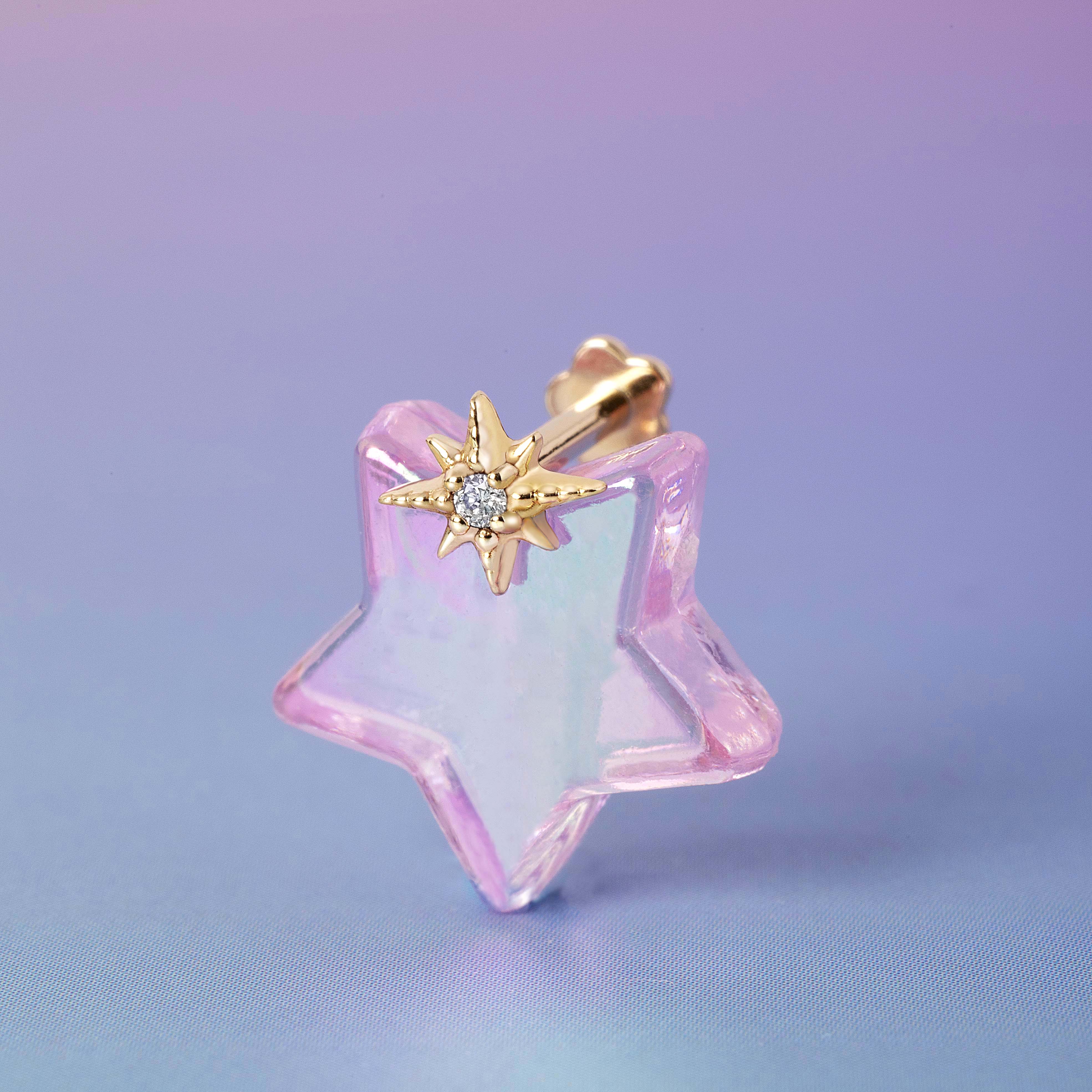 14K Solid Gold Interstellar Diamond Flatback Earring