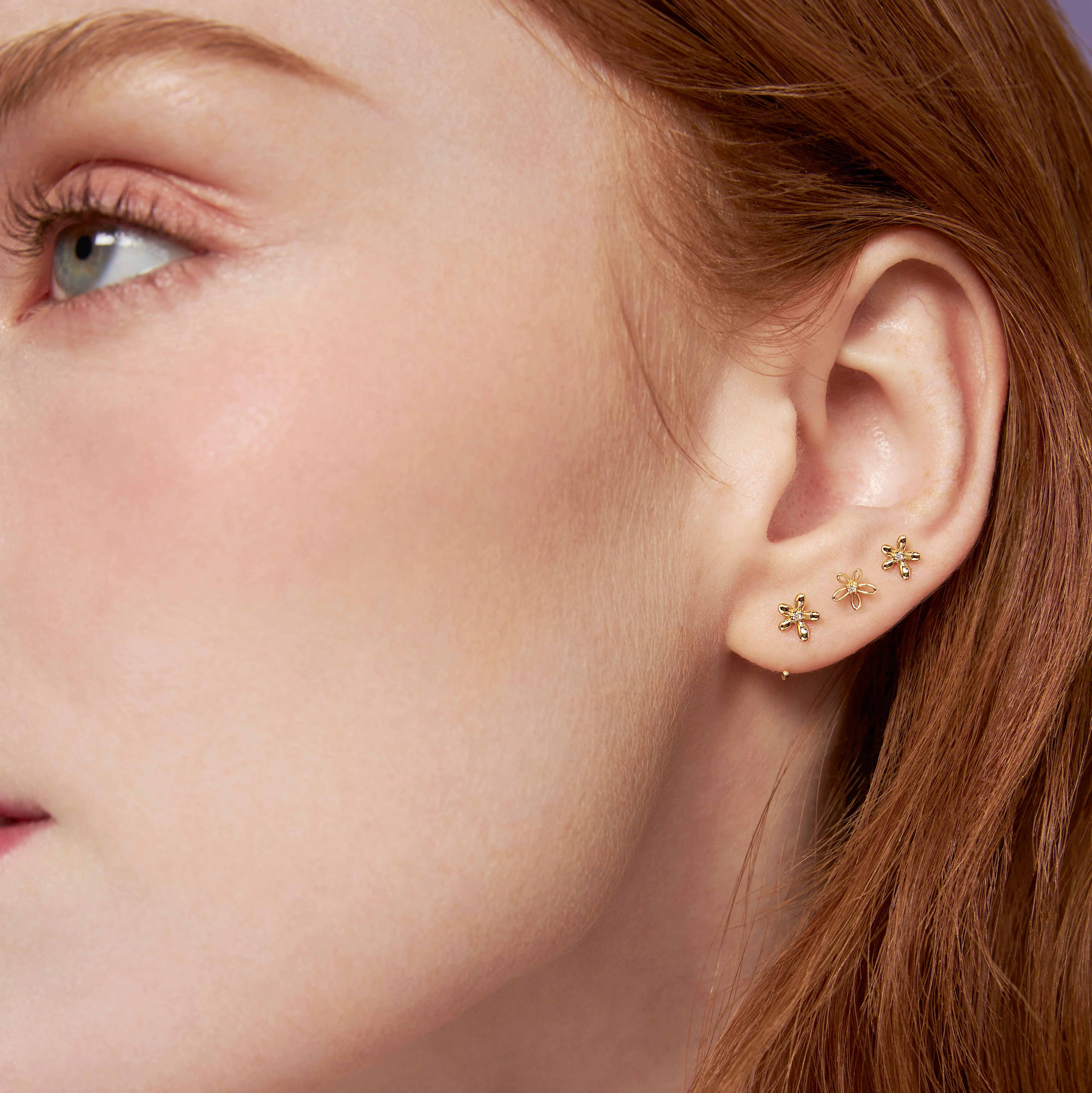 14K Solid Gold Floraison Diamond Stud Earrings