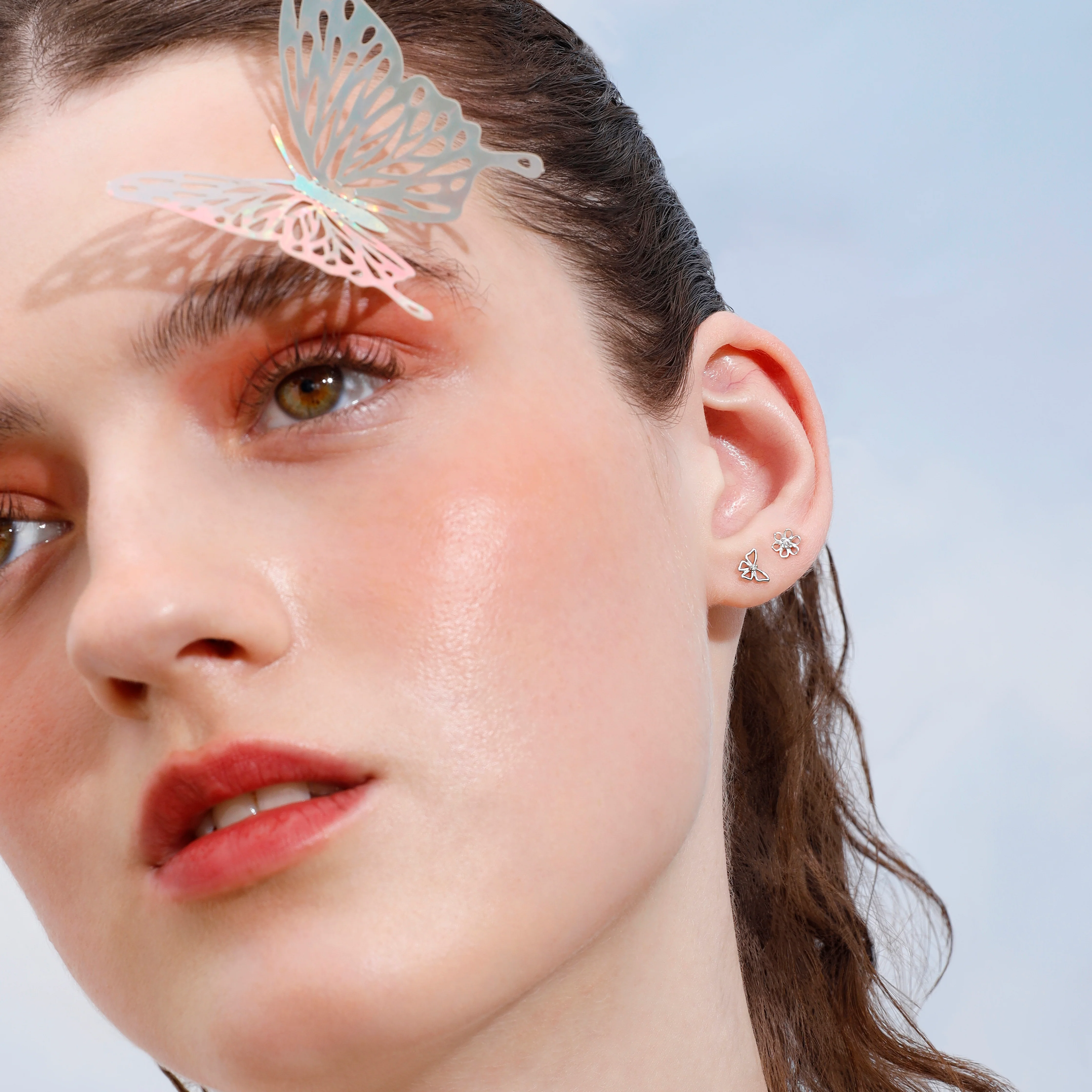 14K Solid Gold Jasmine Flower Flatback Earring