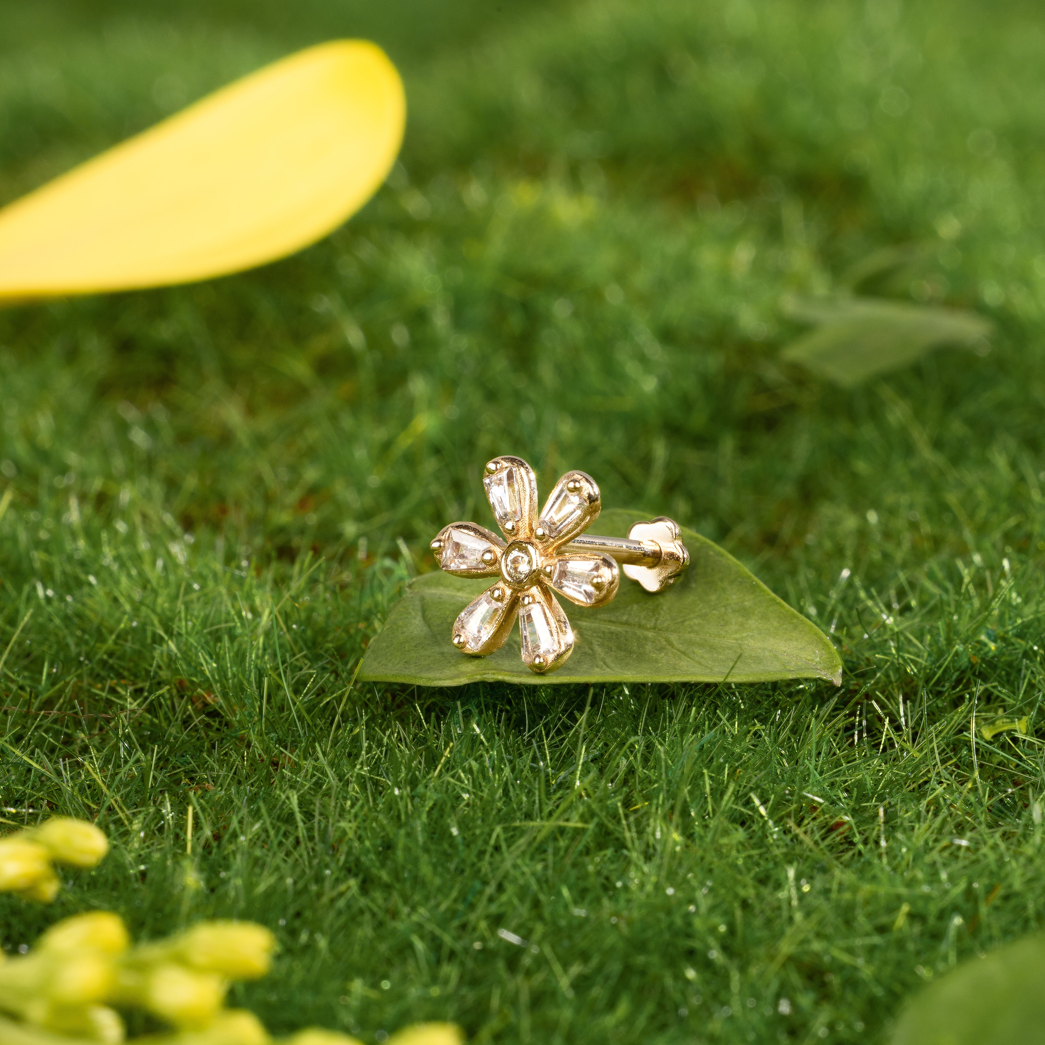 14K Solid Gold Gardenia Flower Flatback Earring