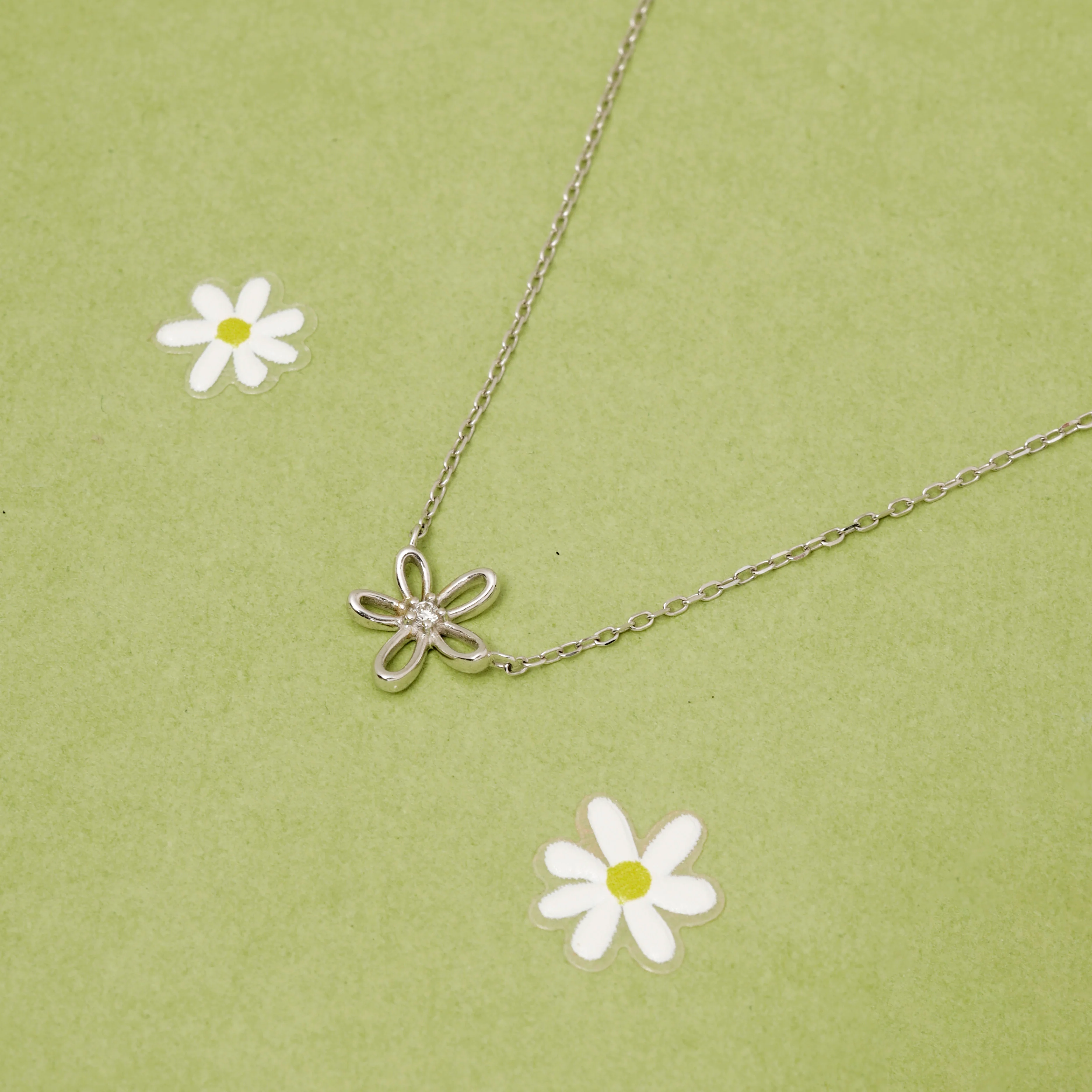 14K Solid Gold Floraison Halo Diamond Necklace