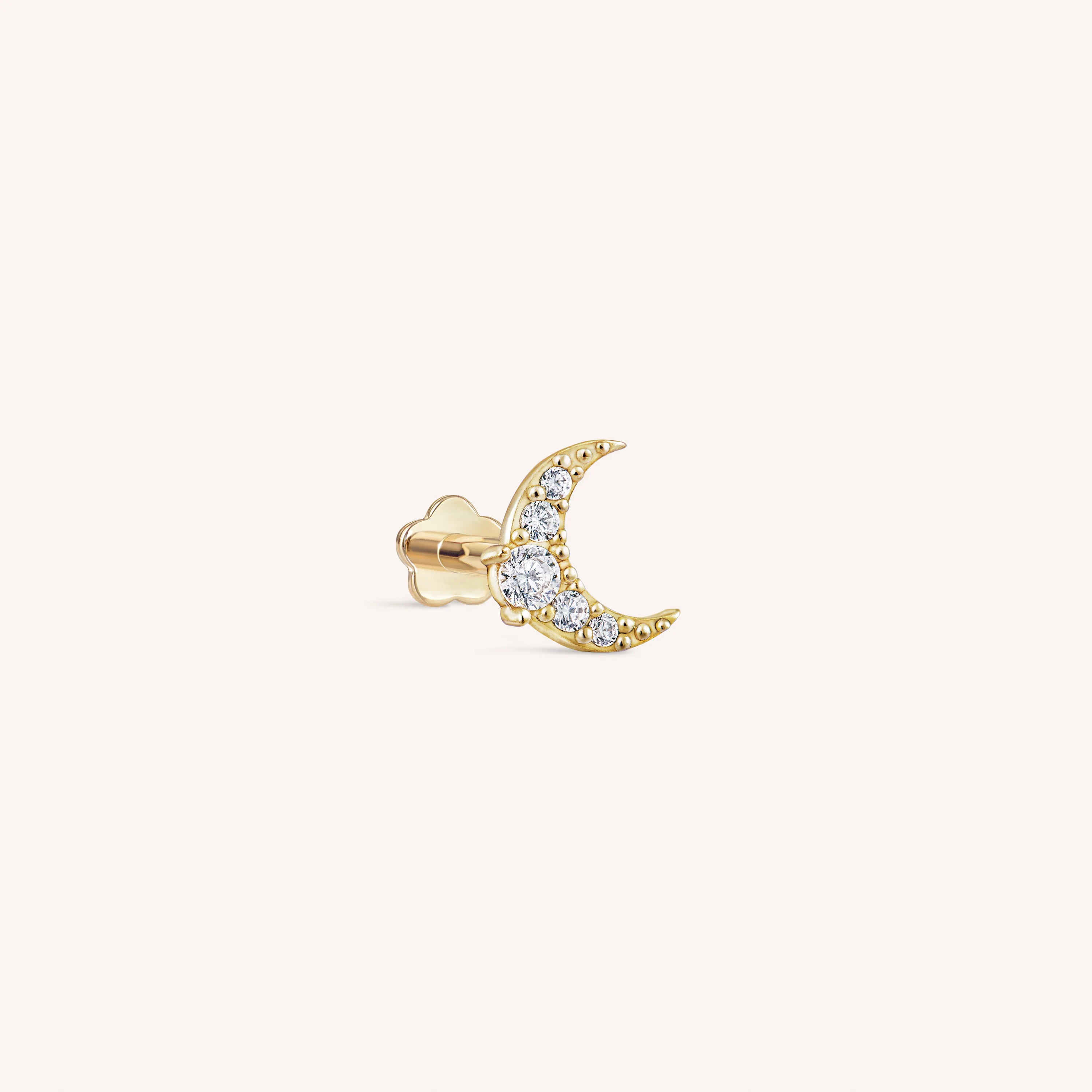 14K Solid Gold Pave Radiant Moon Flatback Earring