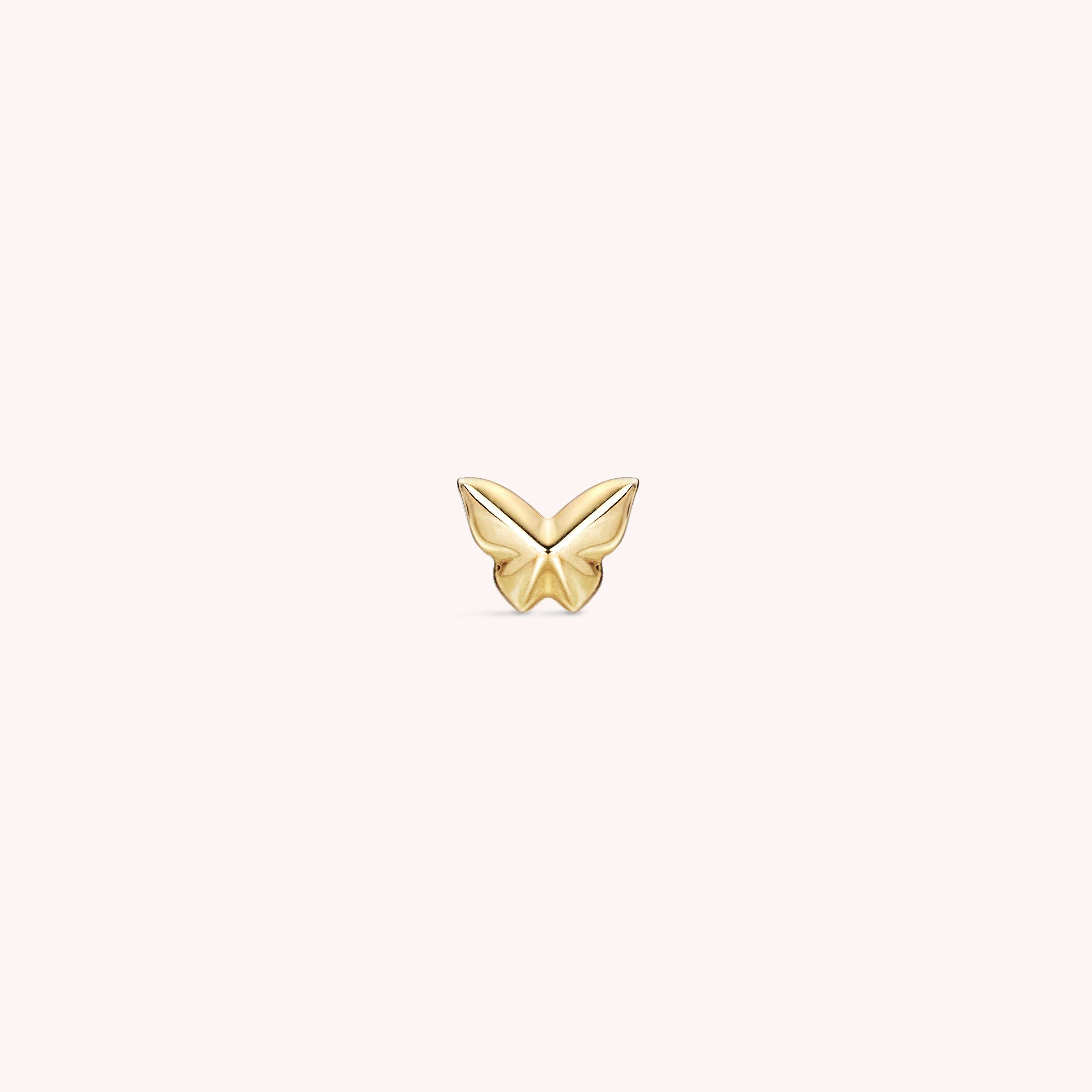 14K Solid Gold Butterfly Pyramid Flatback Earring