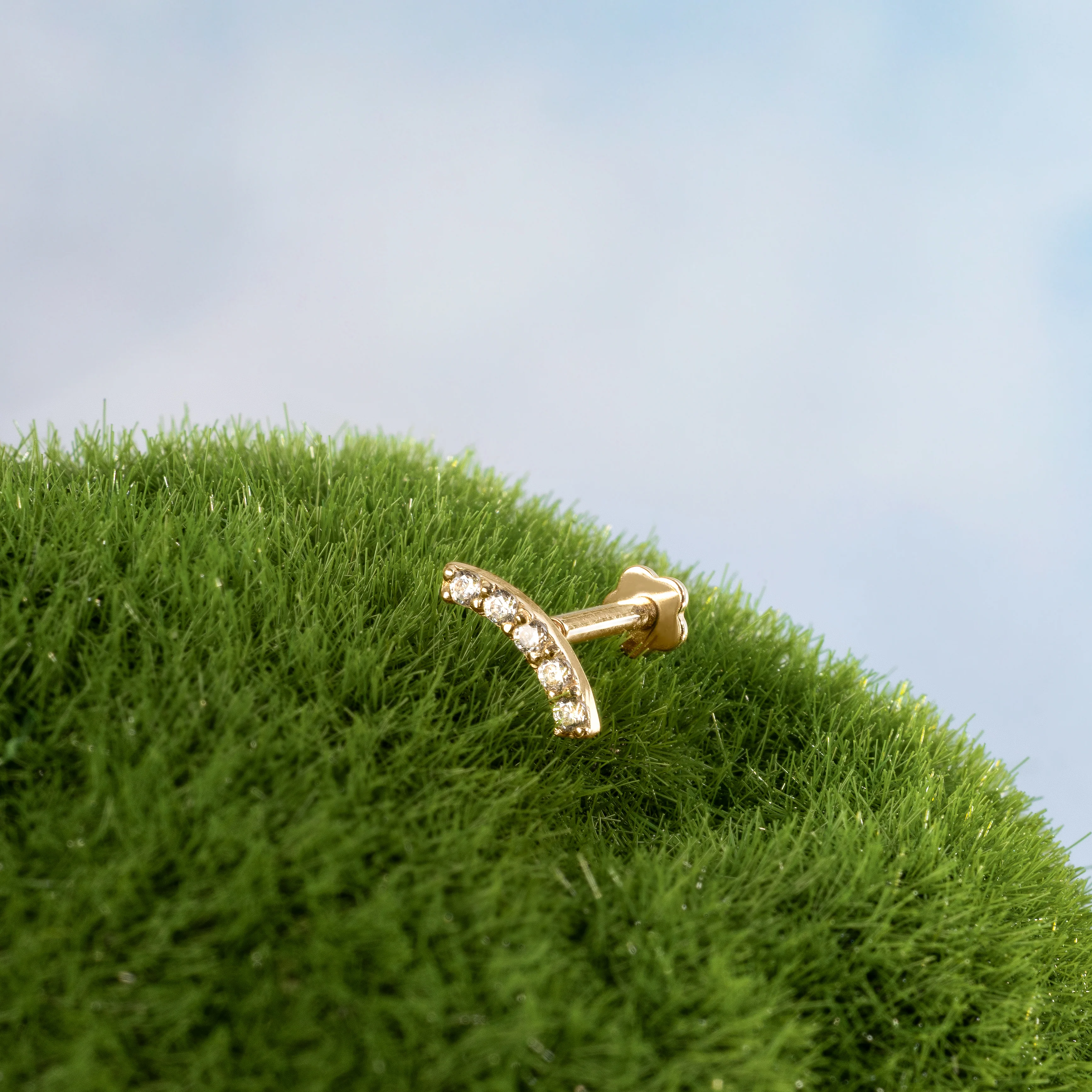 14K Solid Gold CZ Curve Flatback Earring