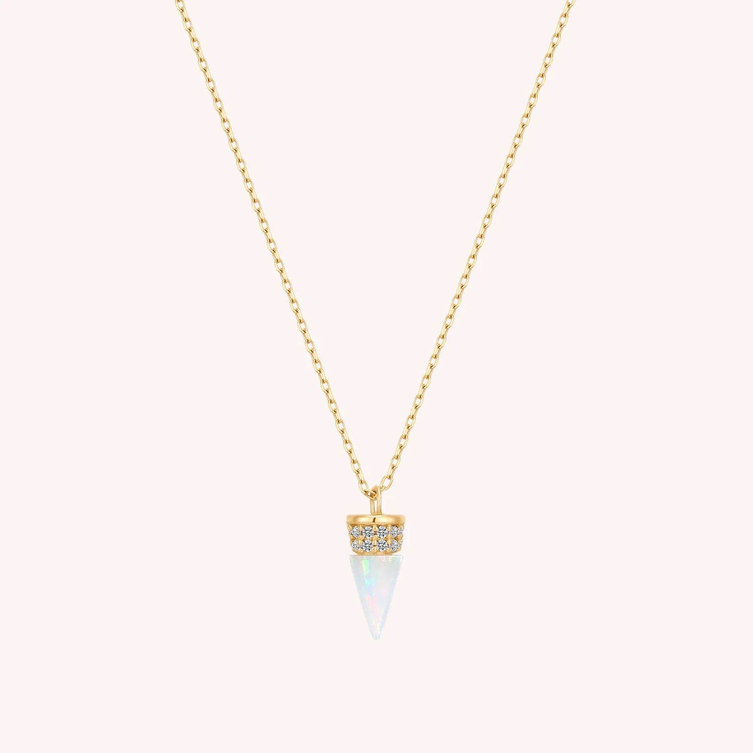 14K Solid Gold Opal Bullet Diamond Necklace