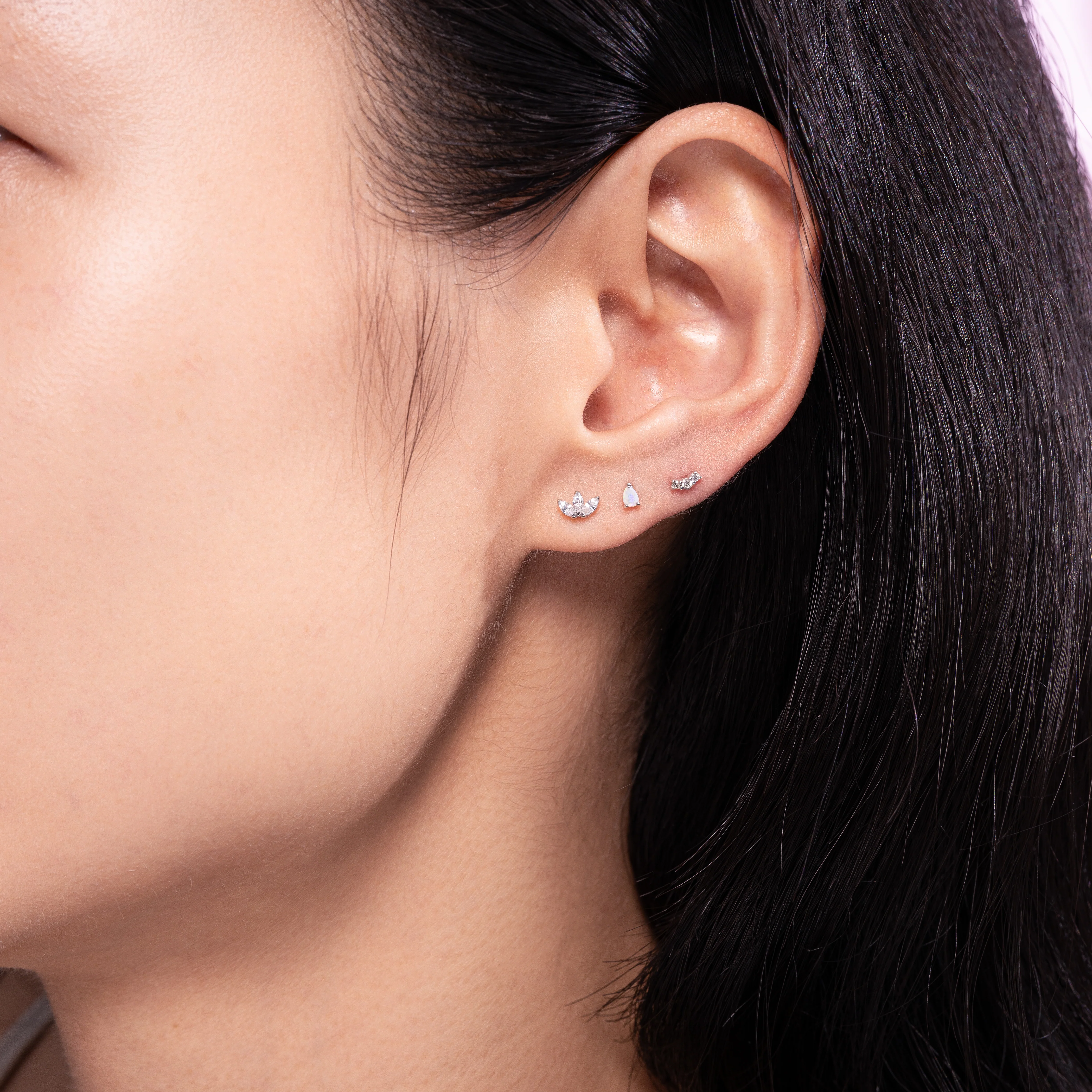 14K Solid Gold Diamond Curve Flatback Earring