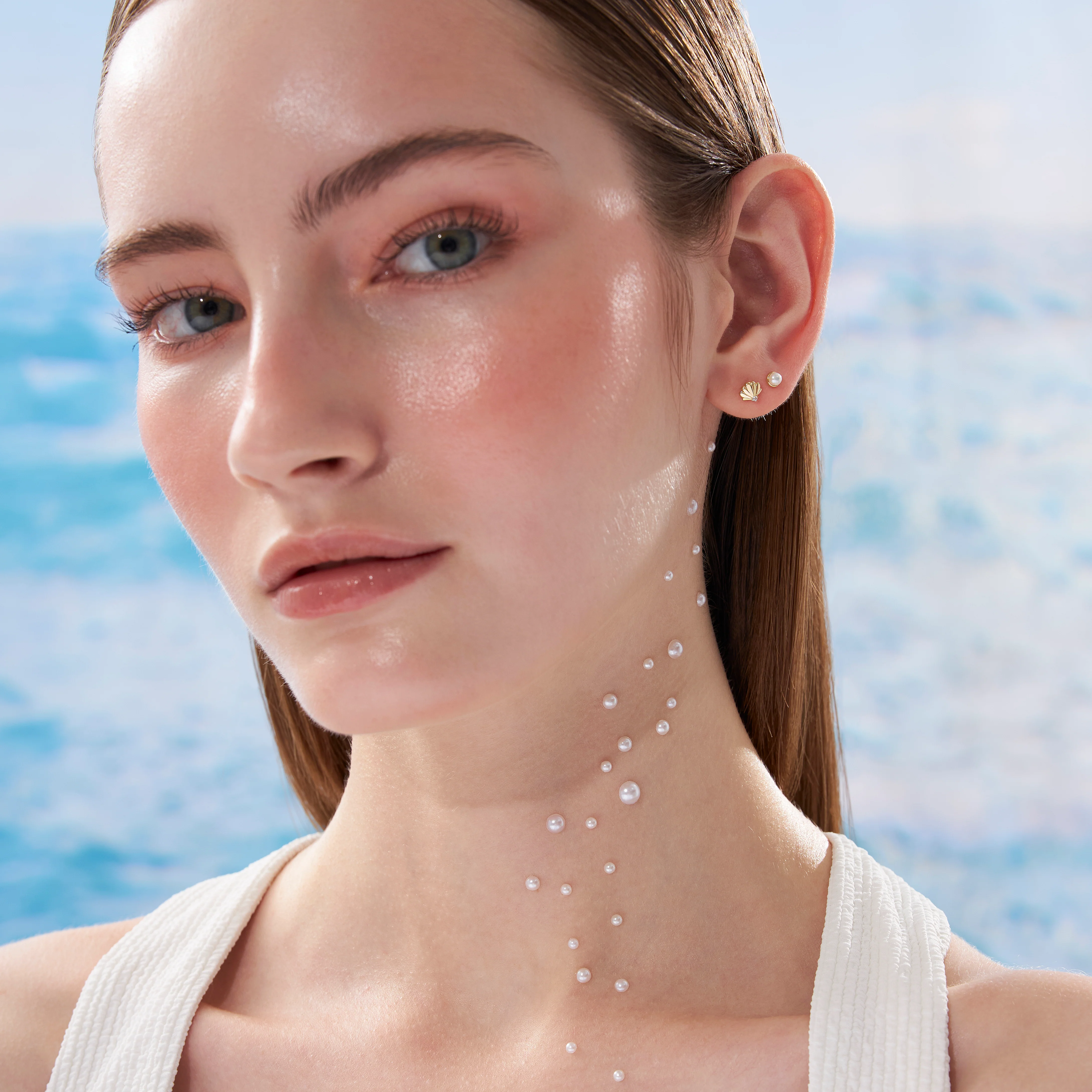 14K Solid Gold Mini Genuine Pearl Bezel Flatback Earring