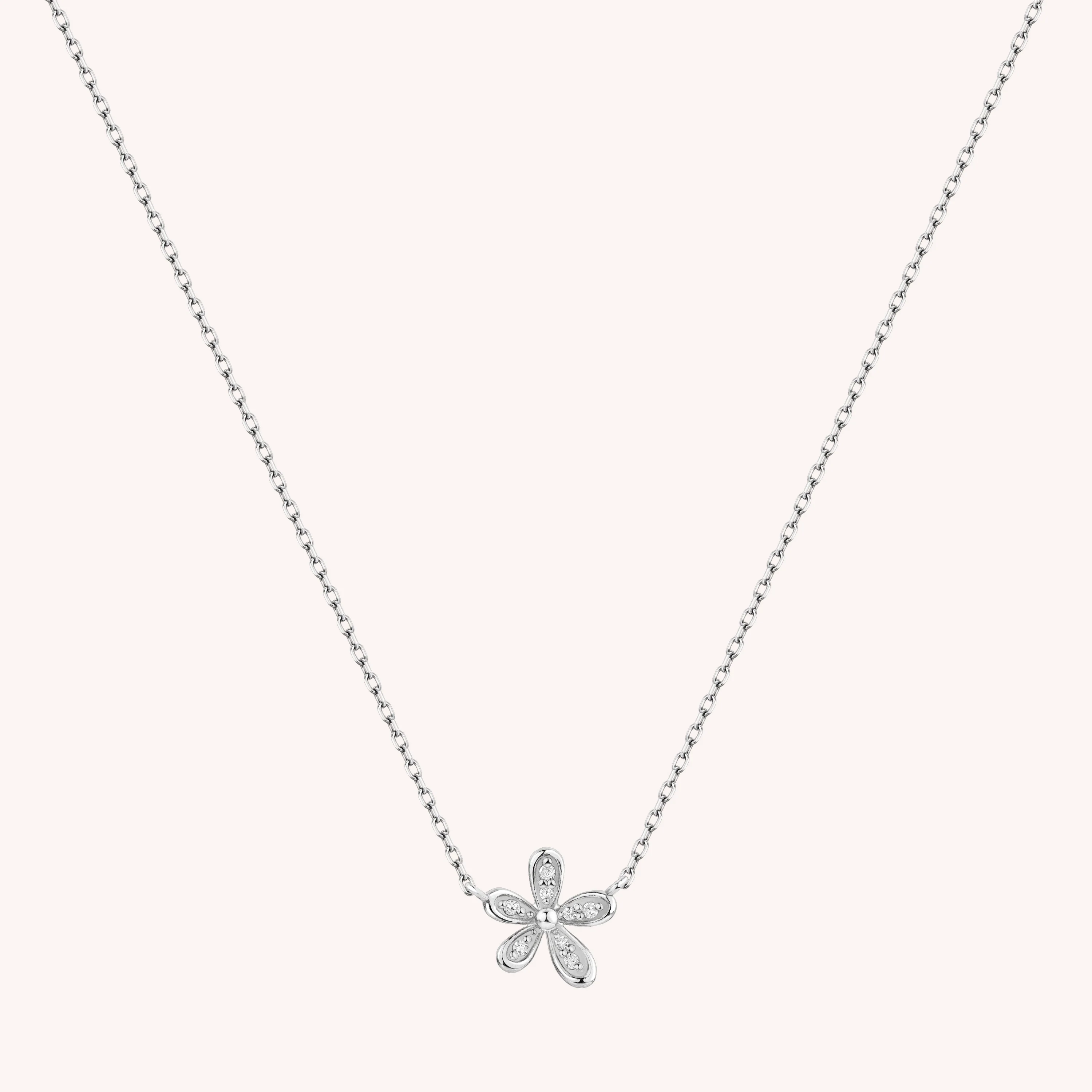 14K Solid Gold Floraison Pavé Diamond Necklace