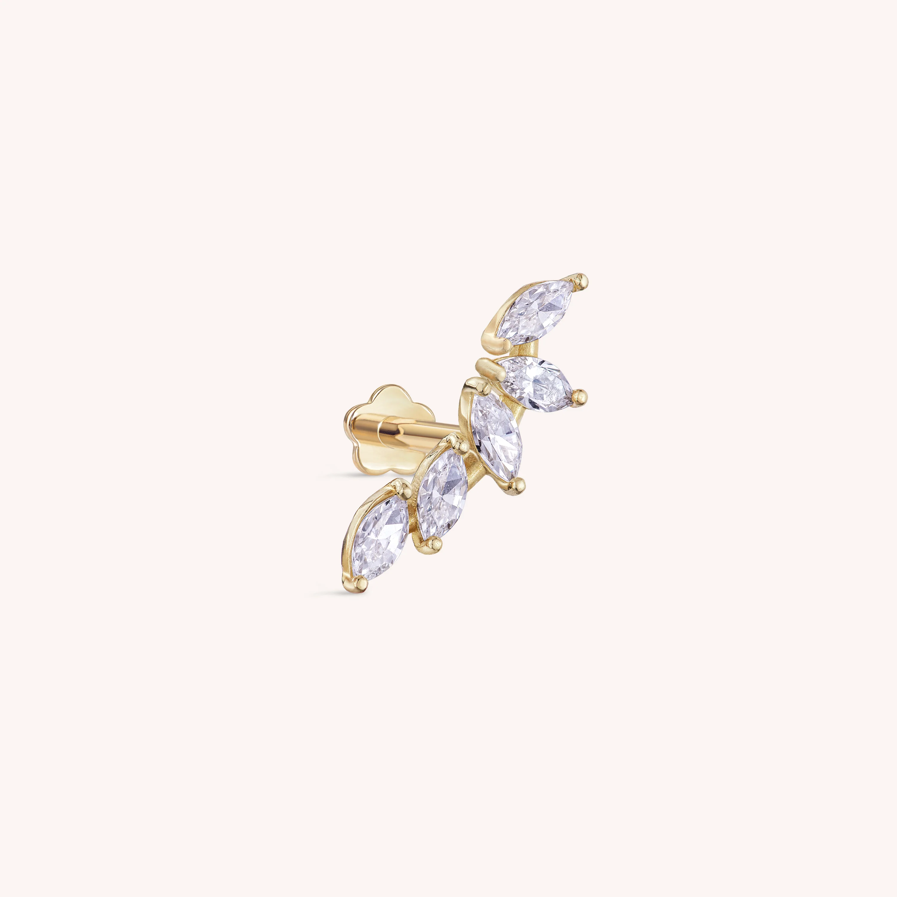 14K Solid Gold Cluster Marquise Flatback Earring