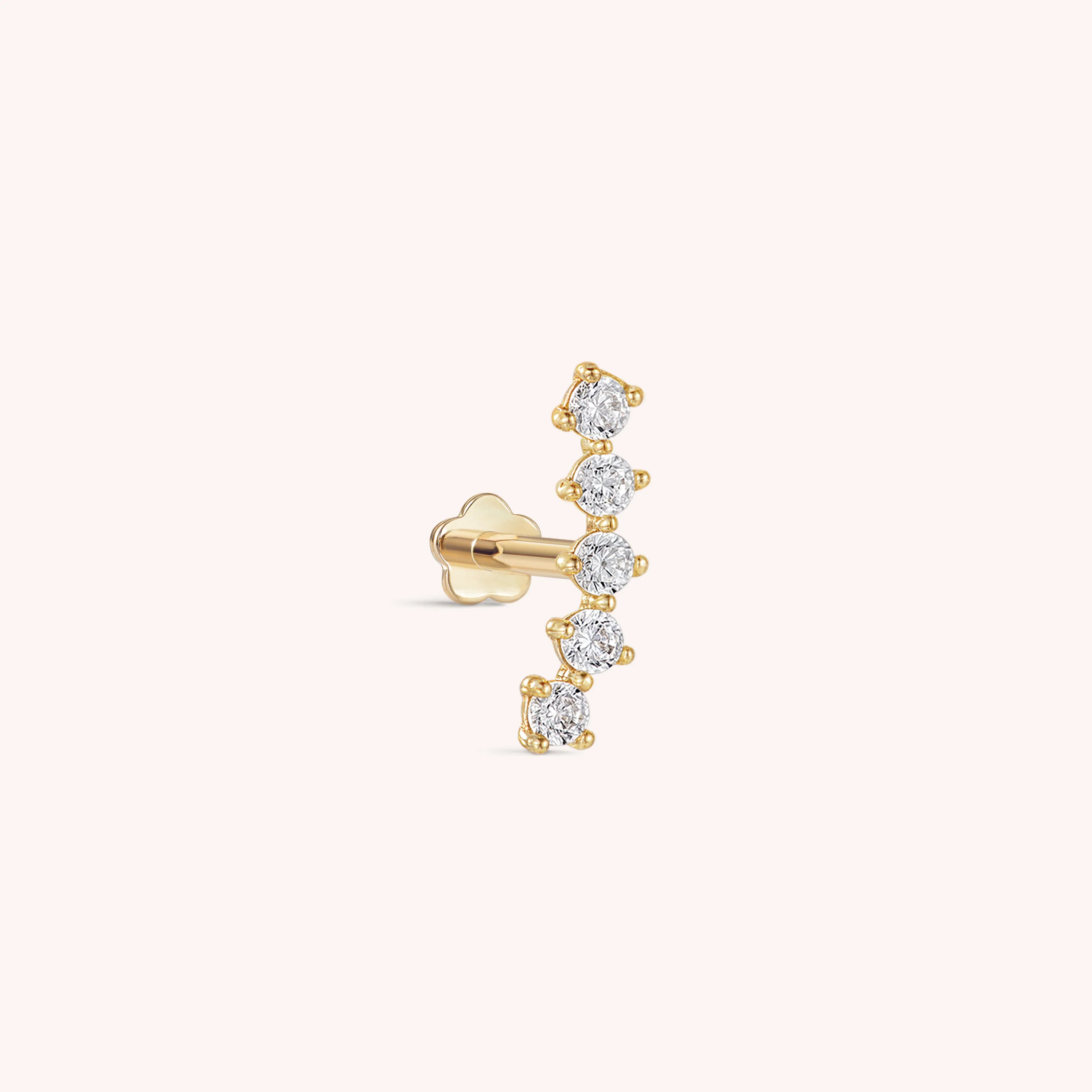 14K Solid Gold Lab Diamond Pavé Crescent Flatback Earring