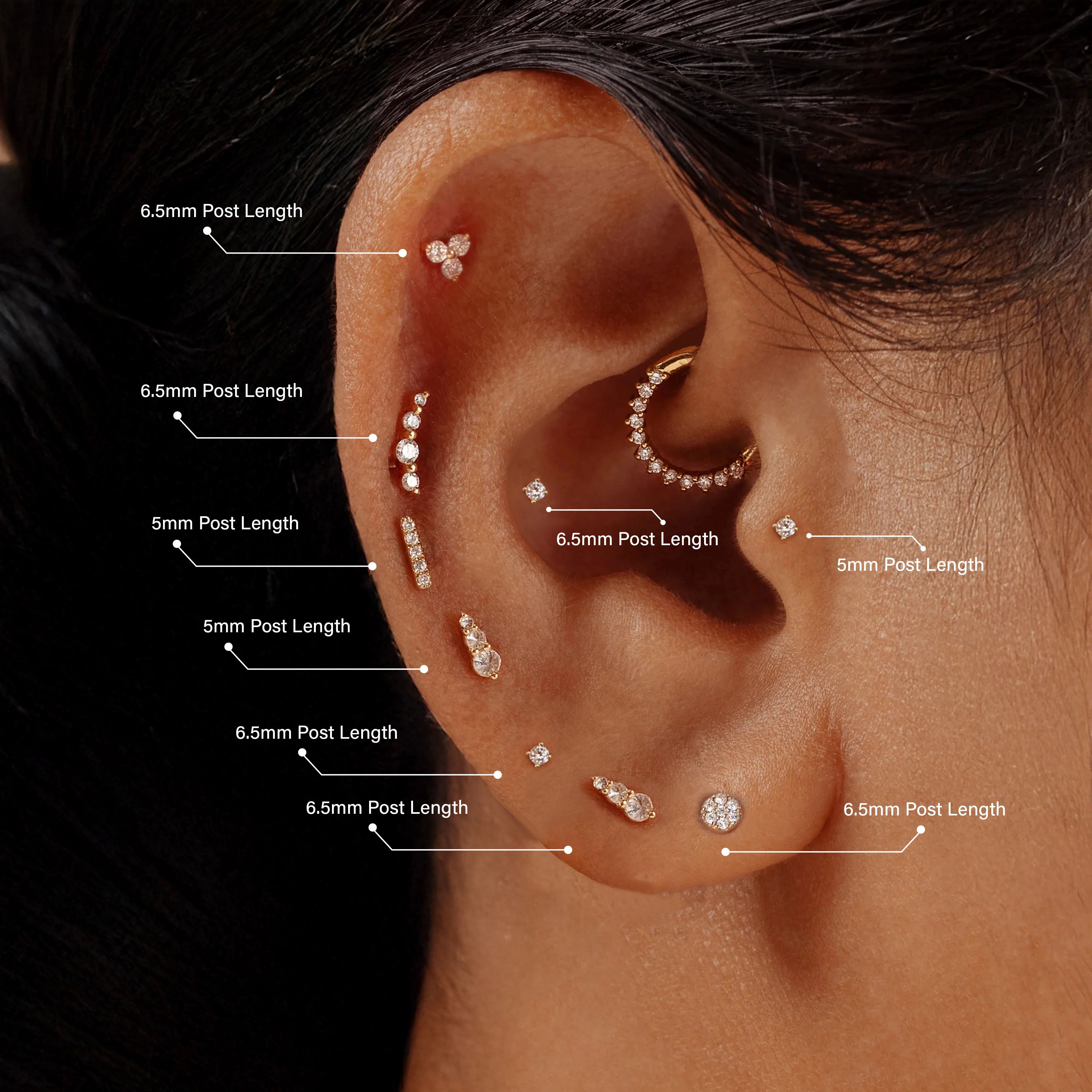 14K Solid Gold Mini Quadro Bubble Flatback Earring