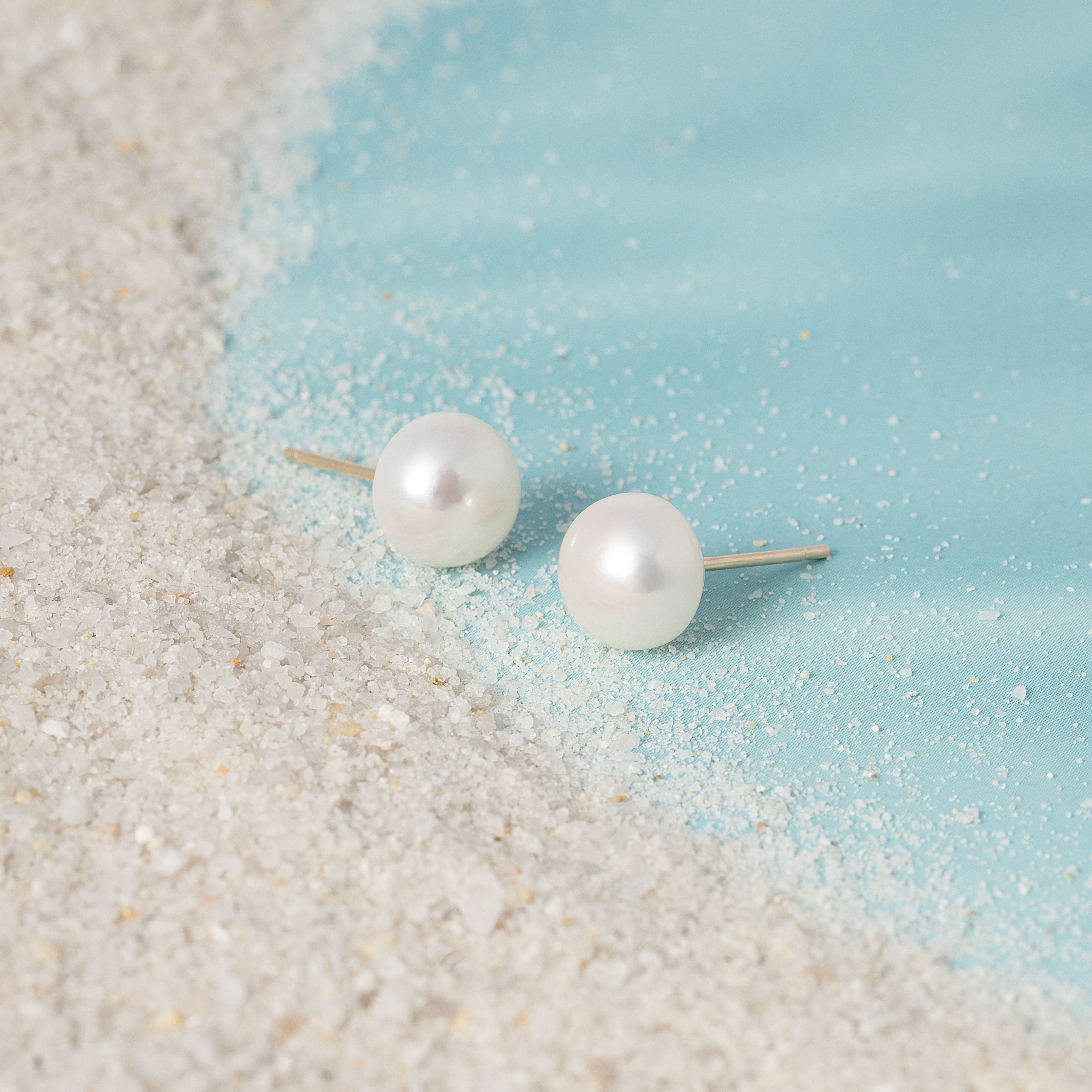 14K Solid Gold Timeless Freshwater Button Pearl Stud Earring 8mm