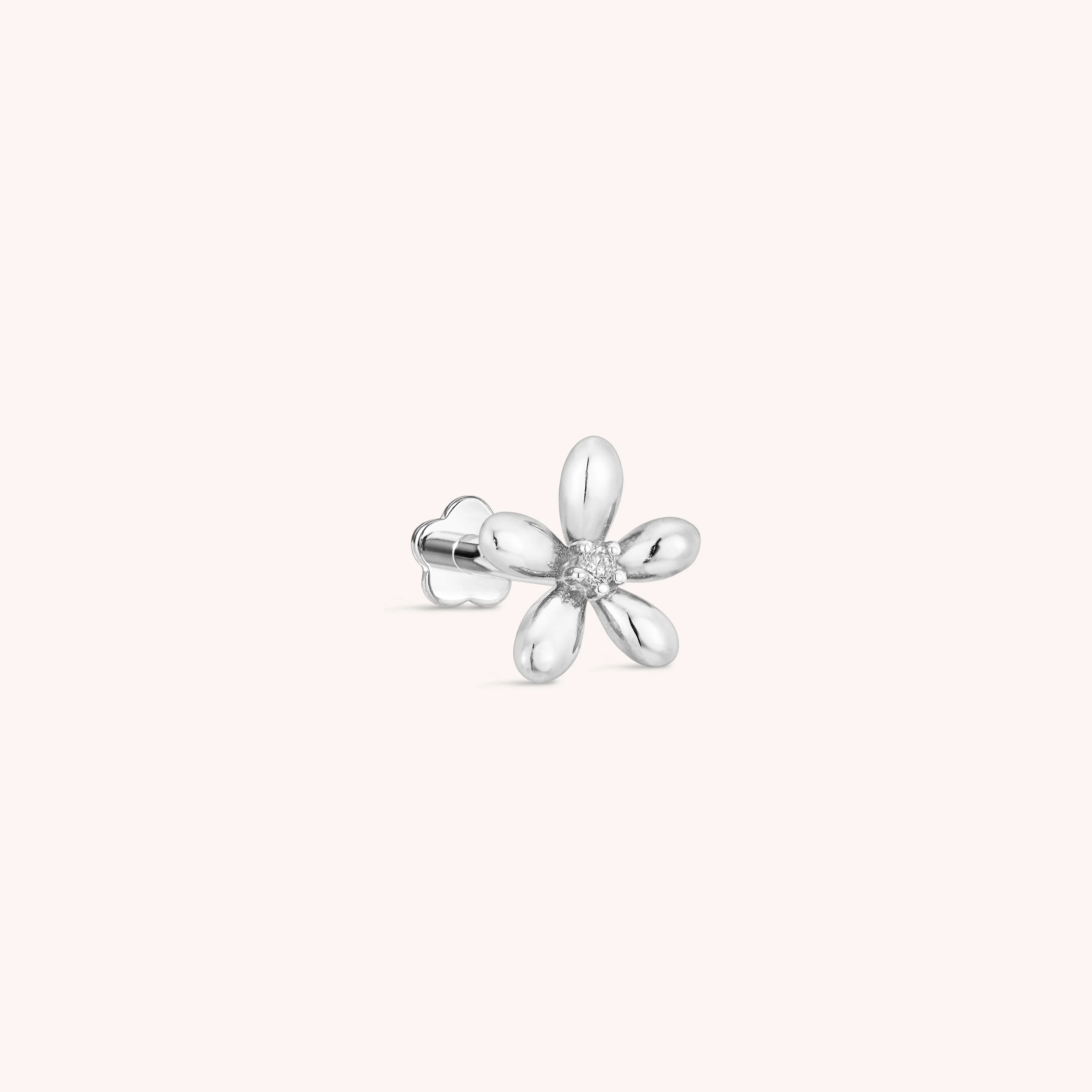 14K Solid Gold Floraison Diamond Flatback Earring