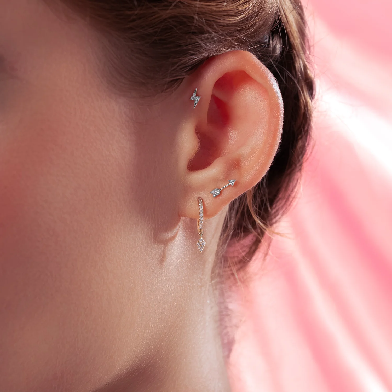 14K Solid Gold Diamond Little Thunder Flatback Earrings