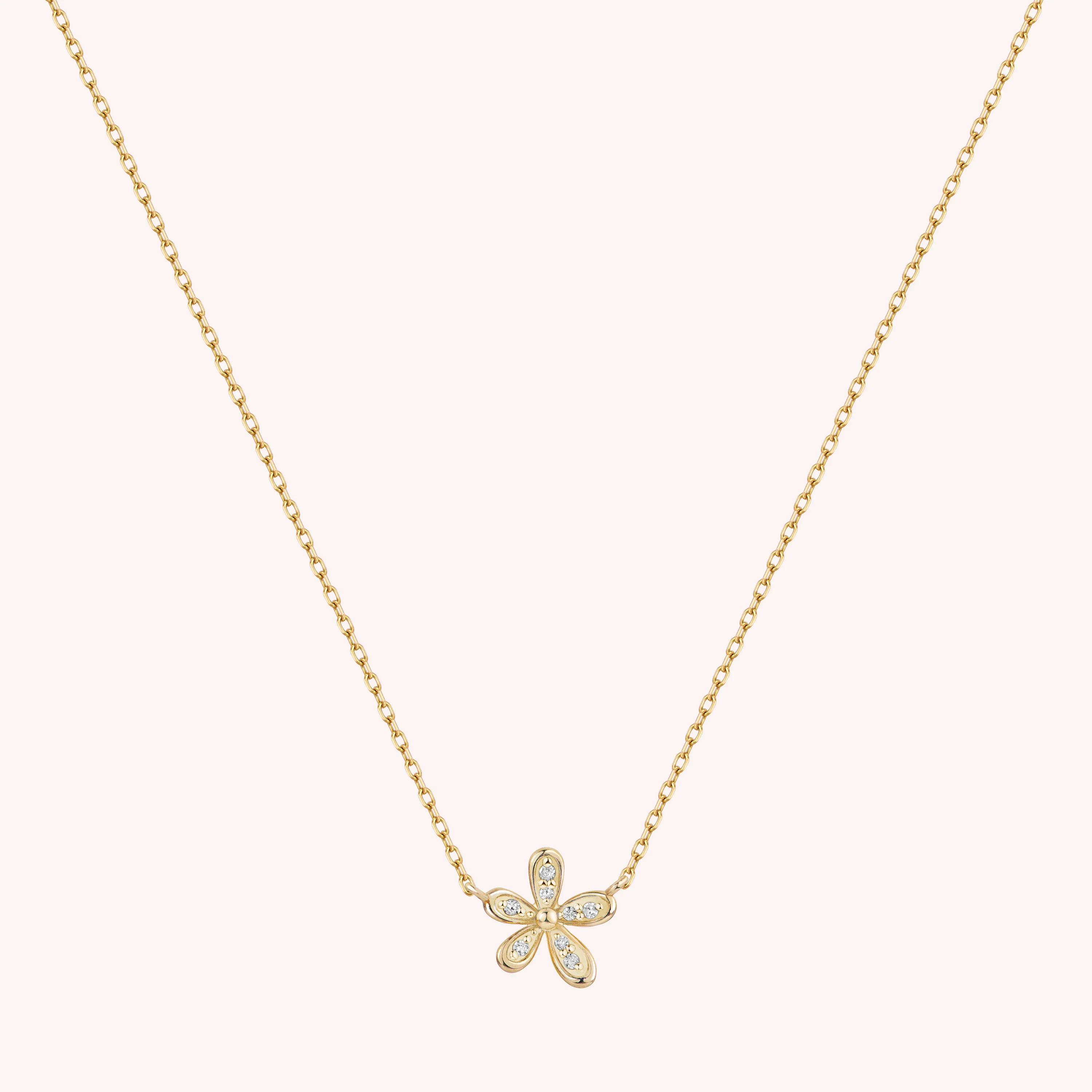 14K Solid Gold Floraison Pavé Diamond Necklace