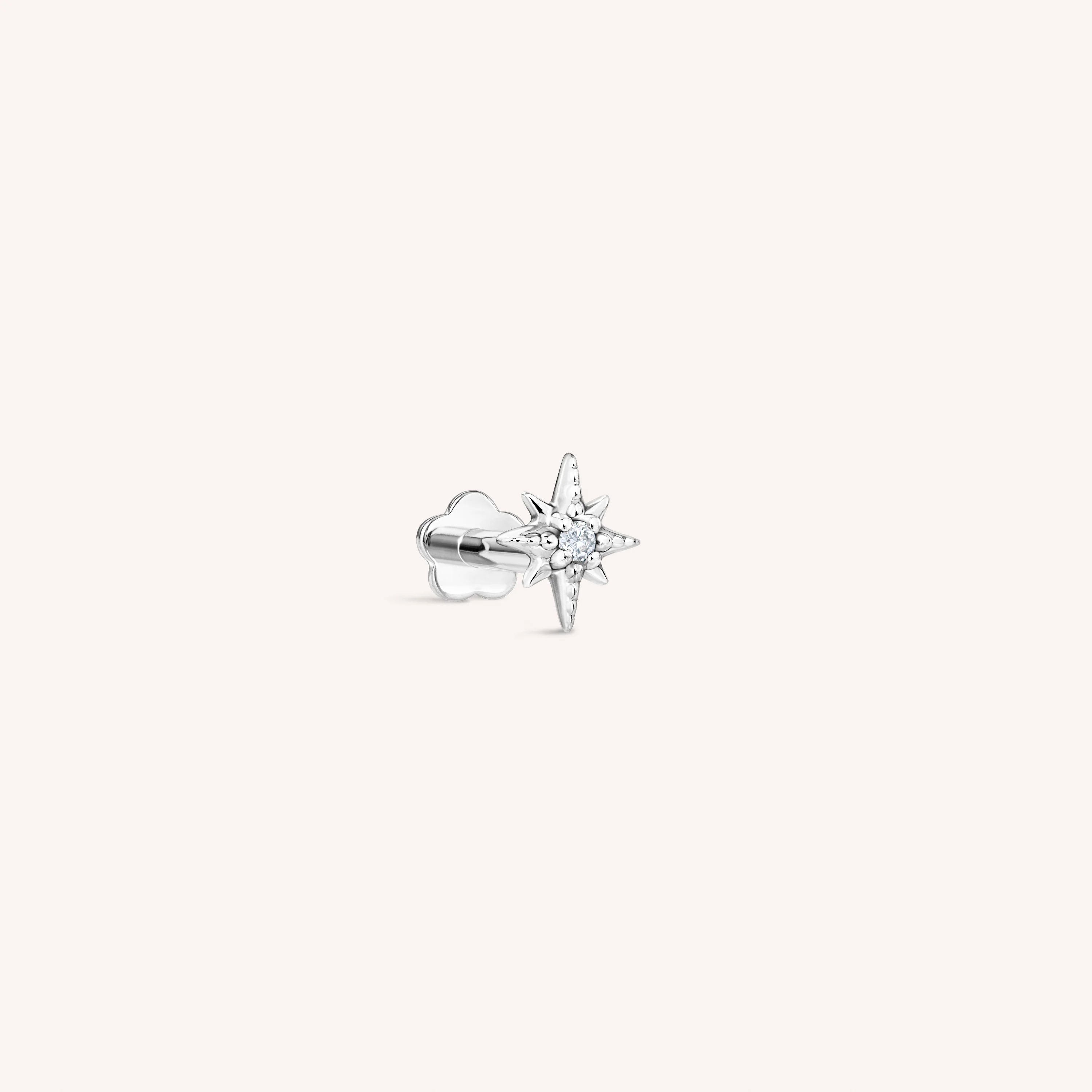 14K Solid Gold Interstellar Diamond Flatback Earring