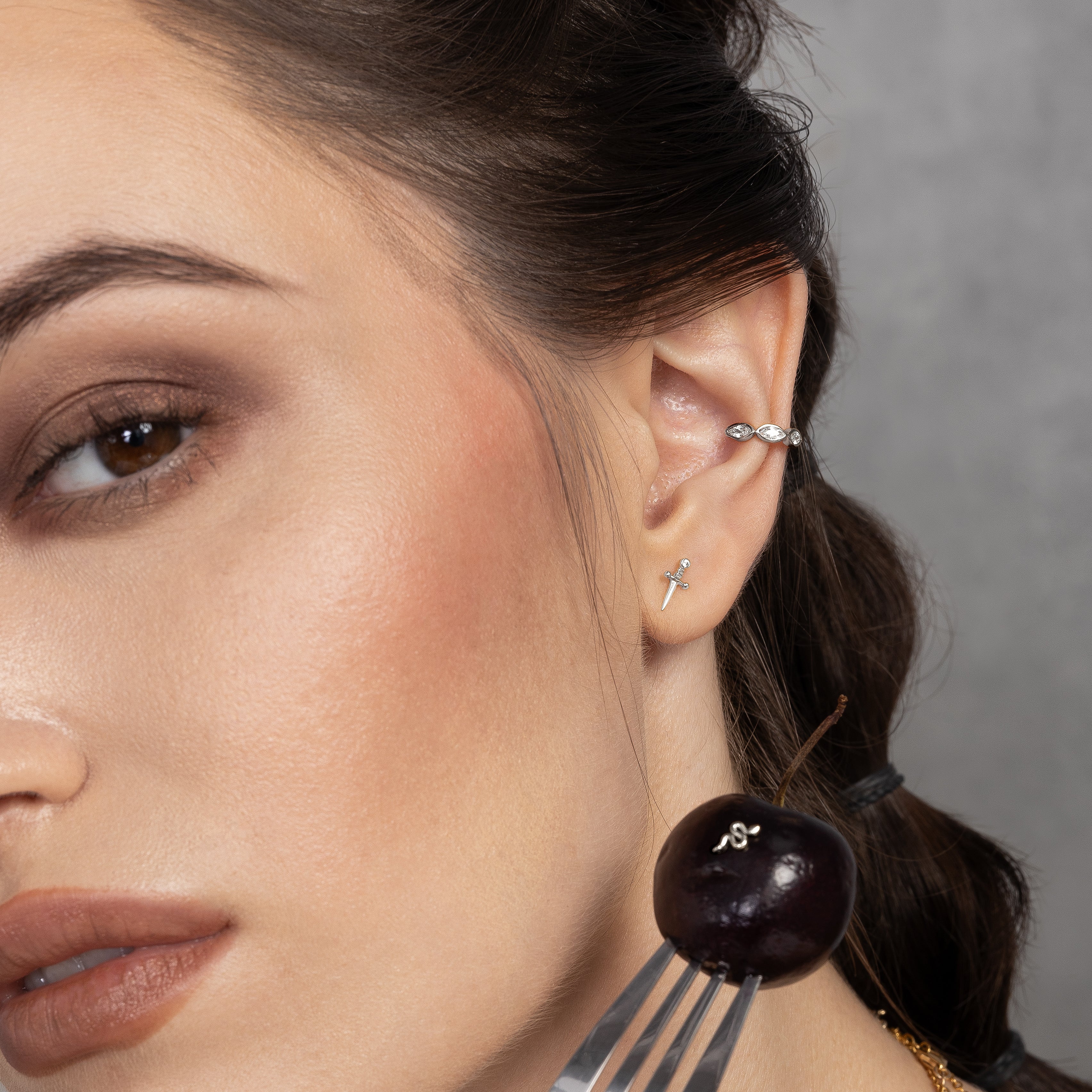 14K Solid Gold Sword CZ Flatback Earring