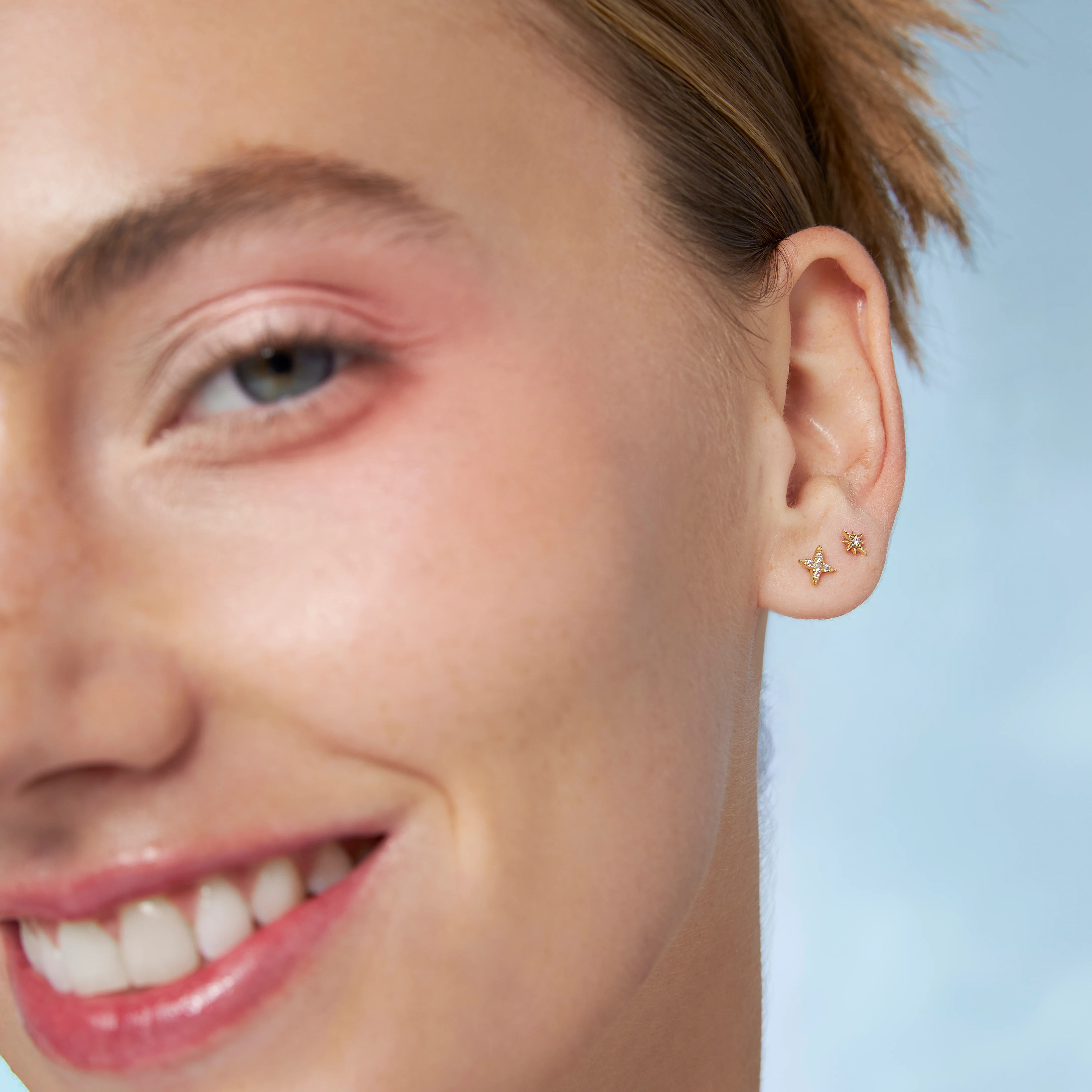 14K Solid Gold Interstellar Diamond Flatback Earring