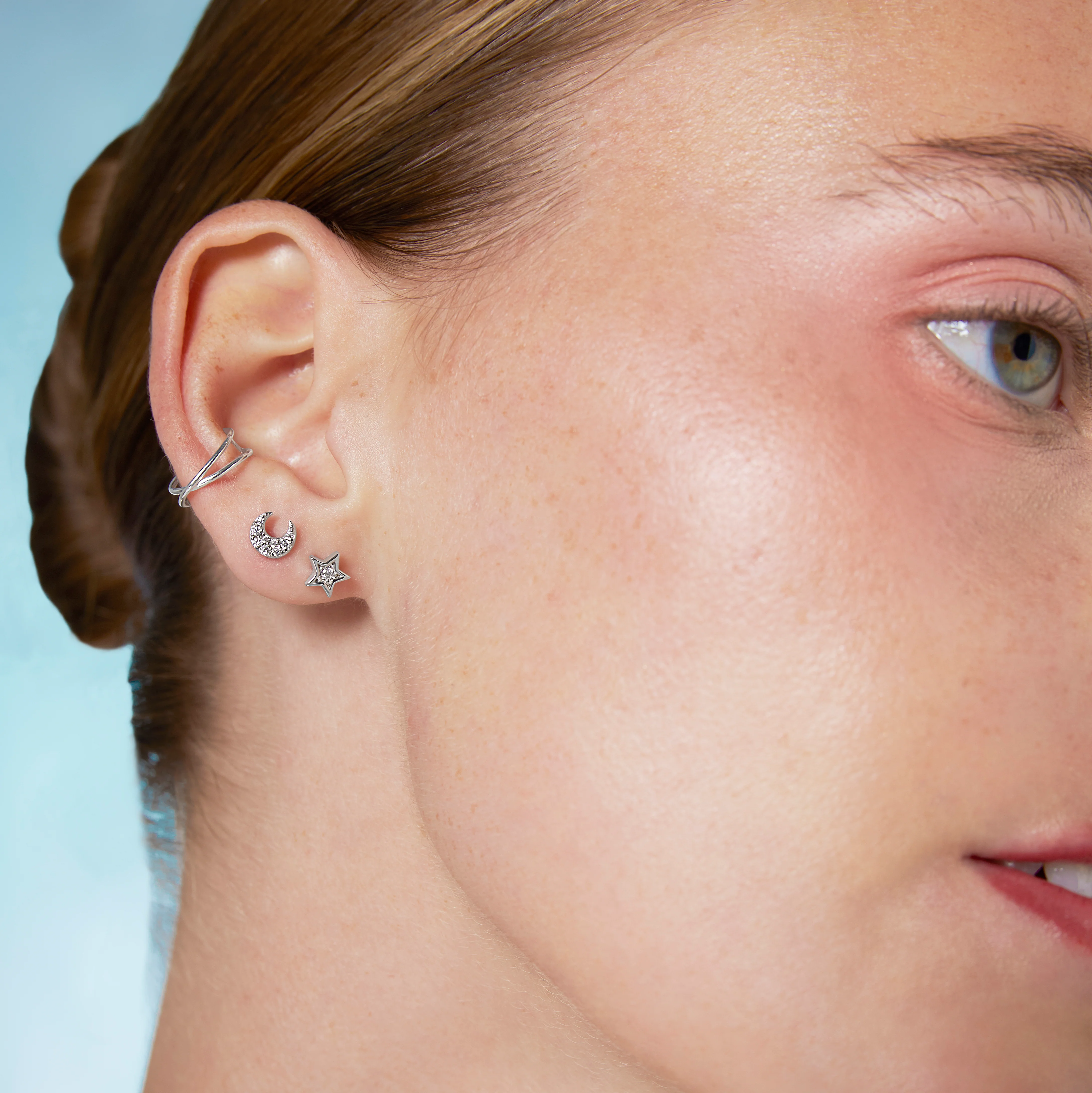 Pave Crescent Moon Flatback Earring