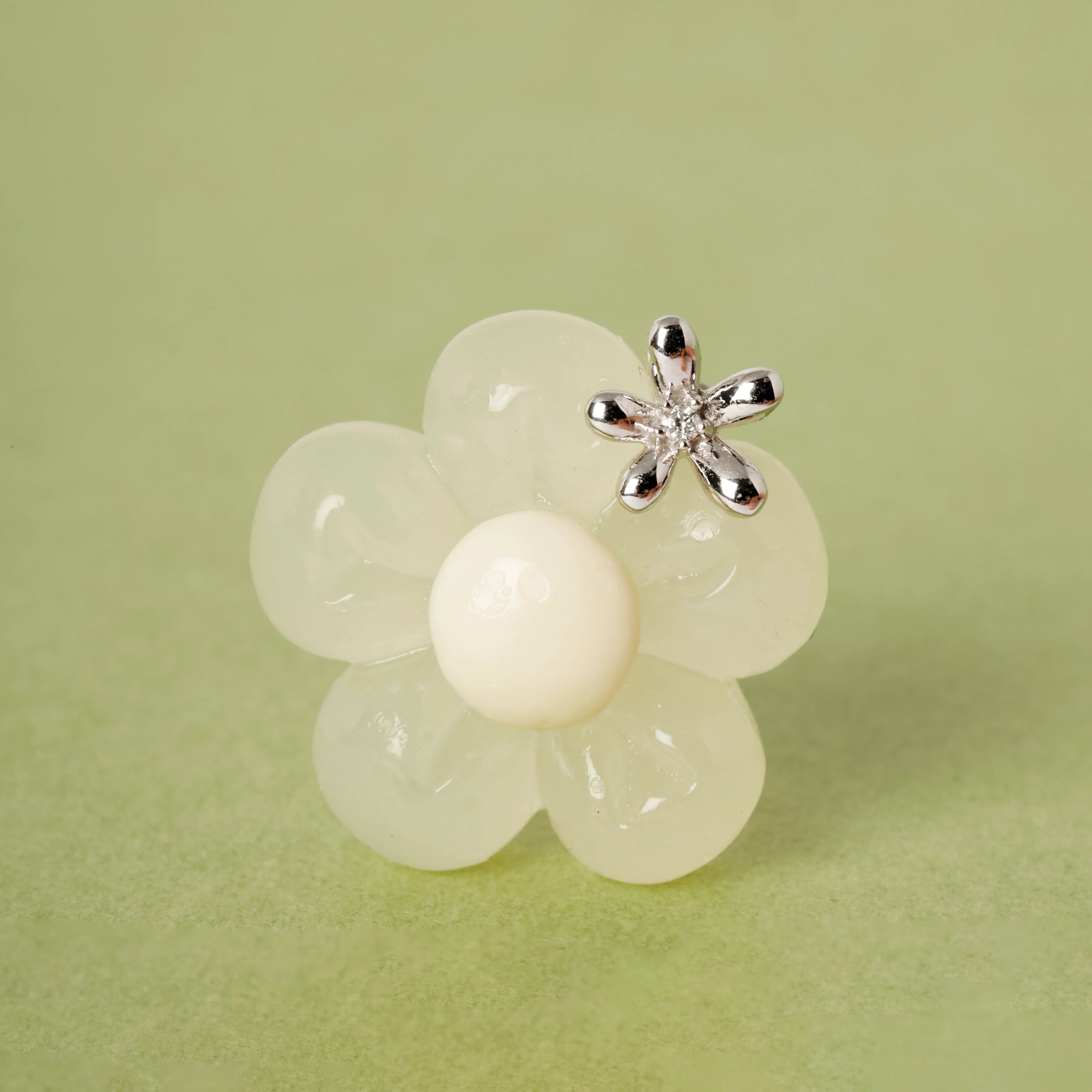 14K Solid Gold Floraison Diamond Flatback Earring