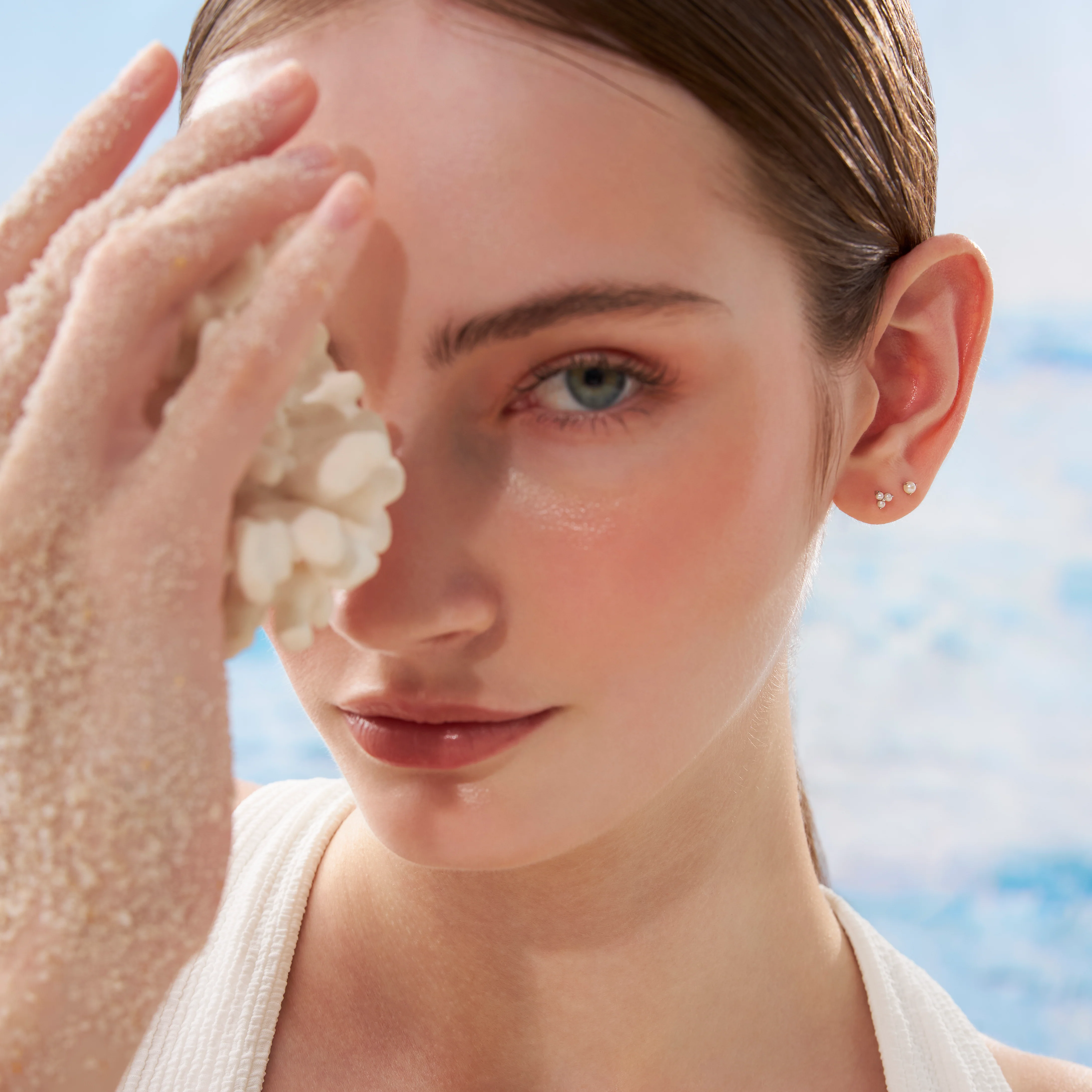 14K Solid Gold Genuine Little Pearl Flatback Earring