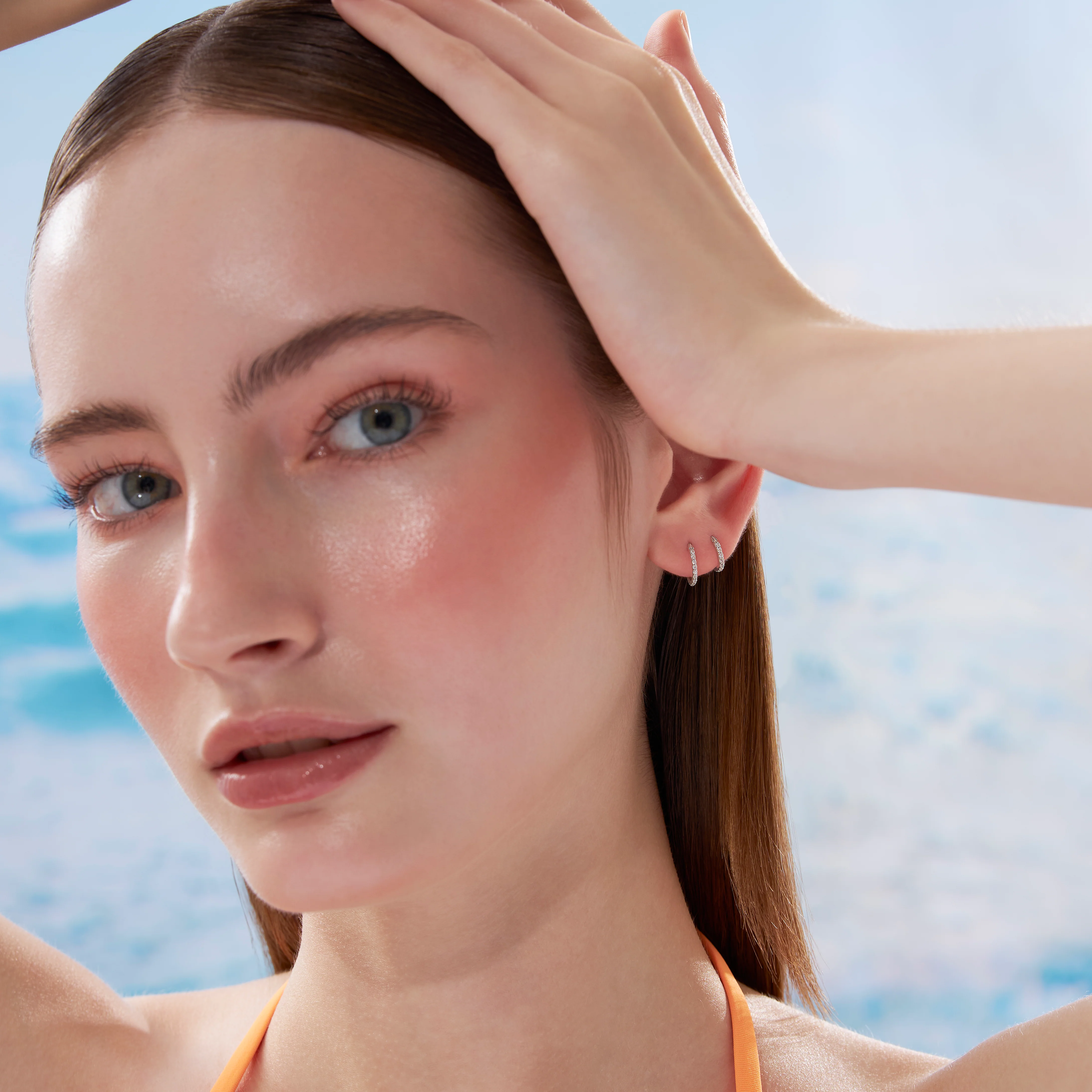 14K Solid Gold Eternity Hoop Earring 8mm