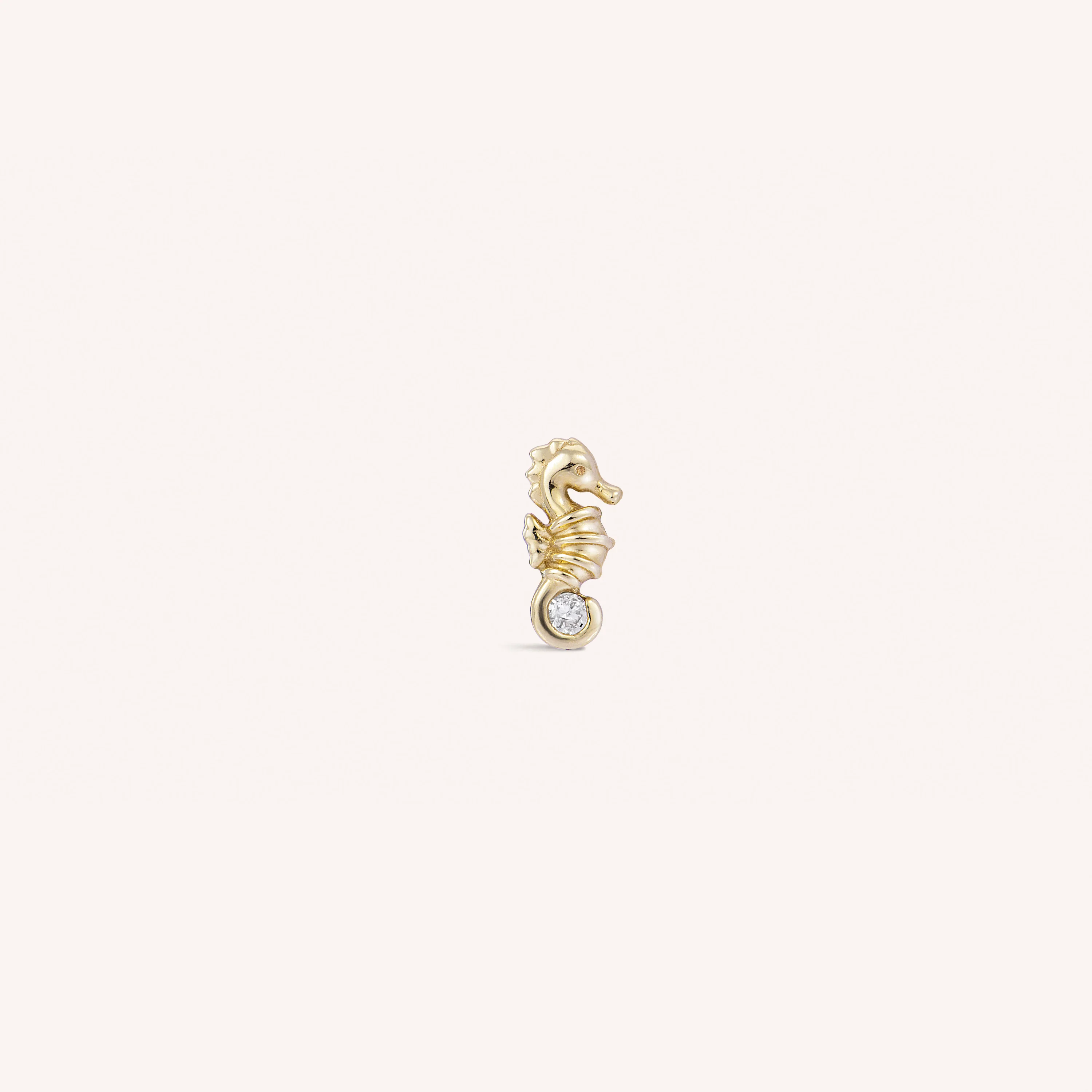 14K Solid Gold Seahorse Diamond Flatback Earring