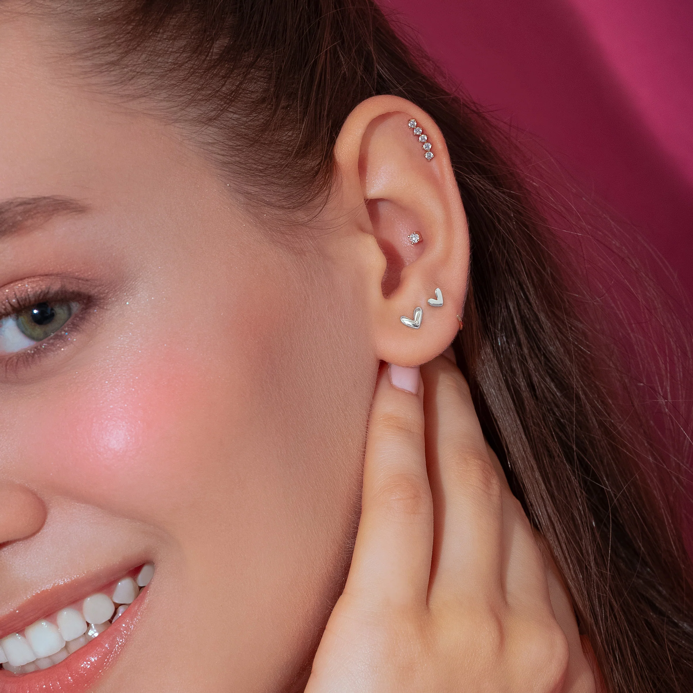 14K Solid Gold Pavé Crescent Flatback Earring