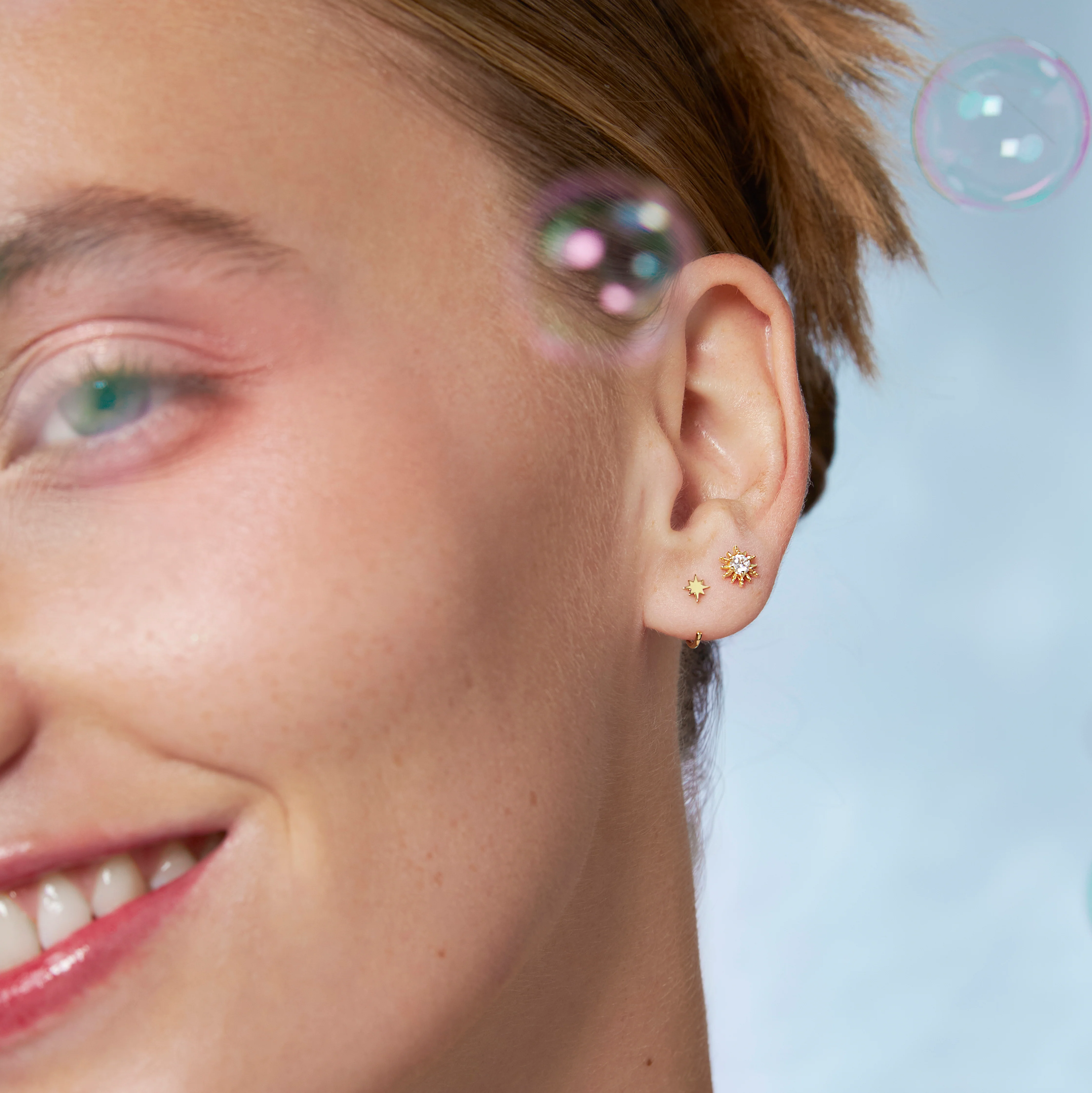 14K Solid Gold Interstellar Open Huggie Earrings