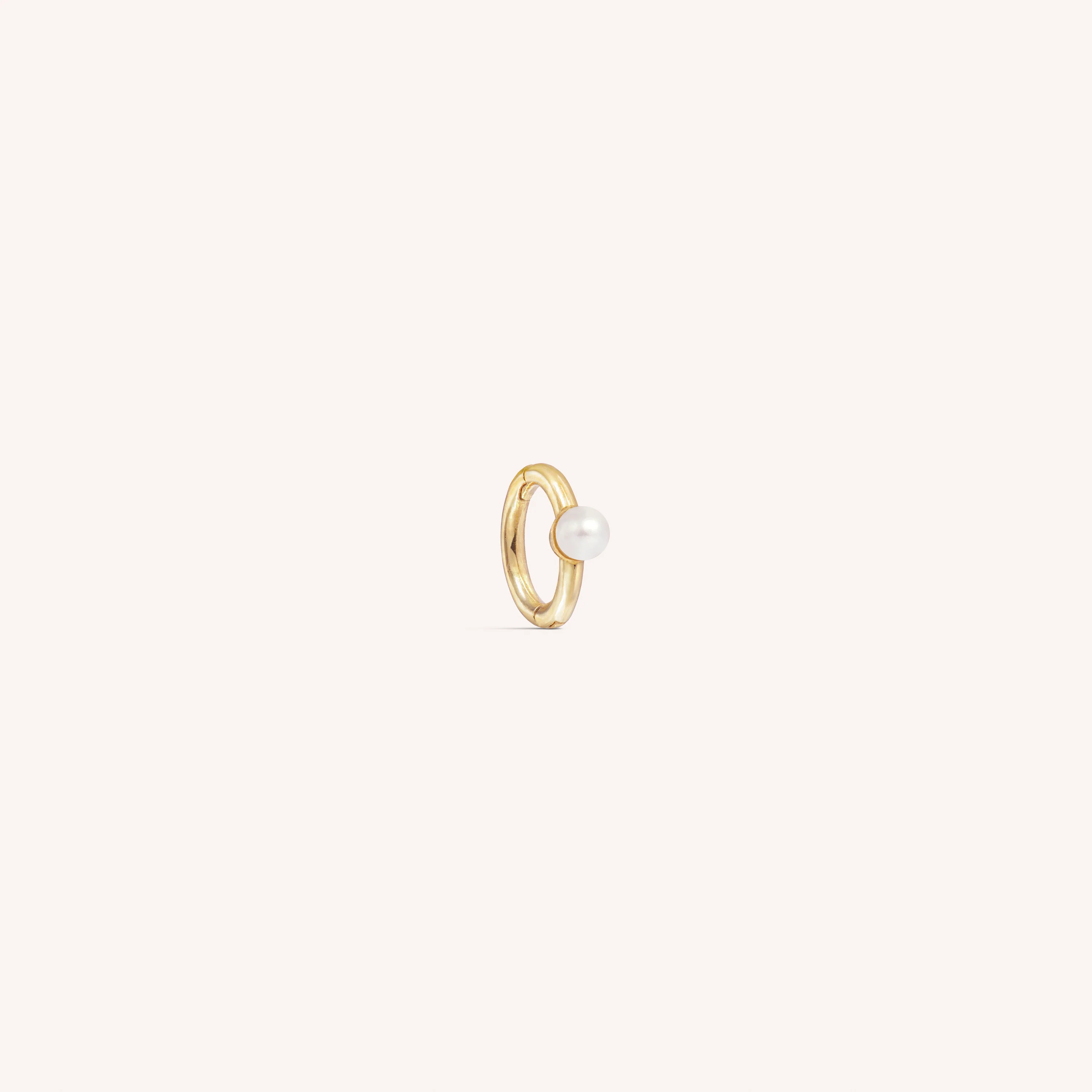 14K Solid Gold Mini Pearl Clicker Hoop 5mm