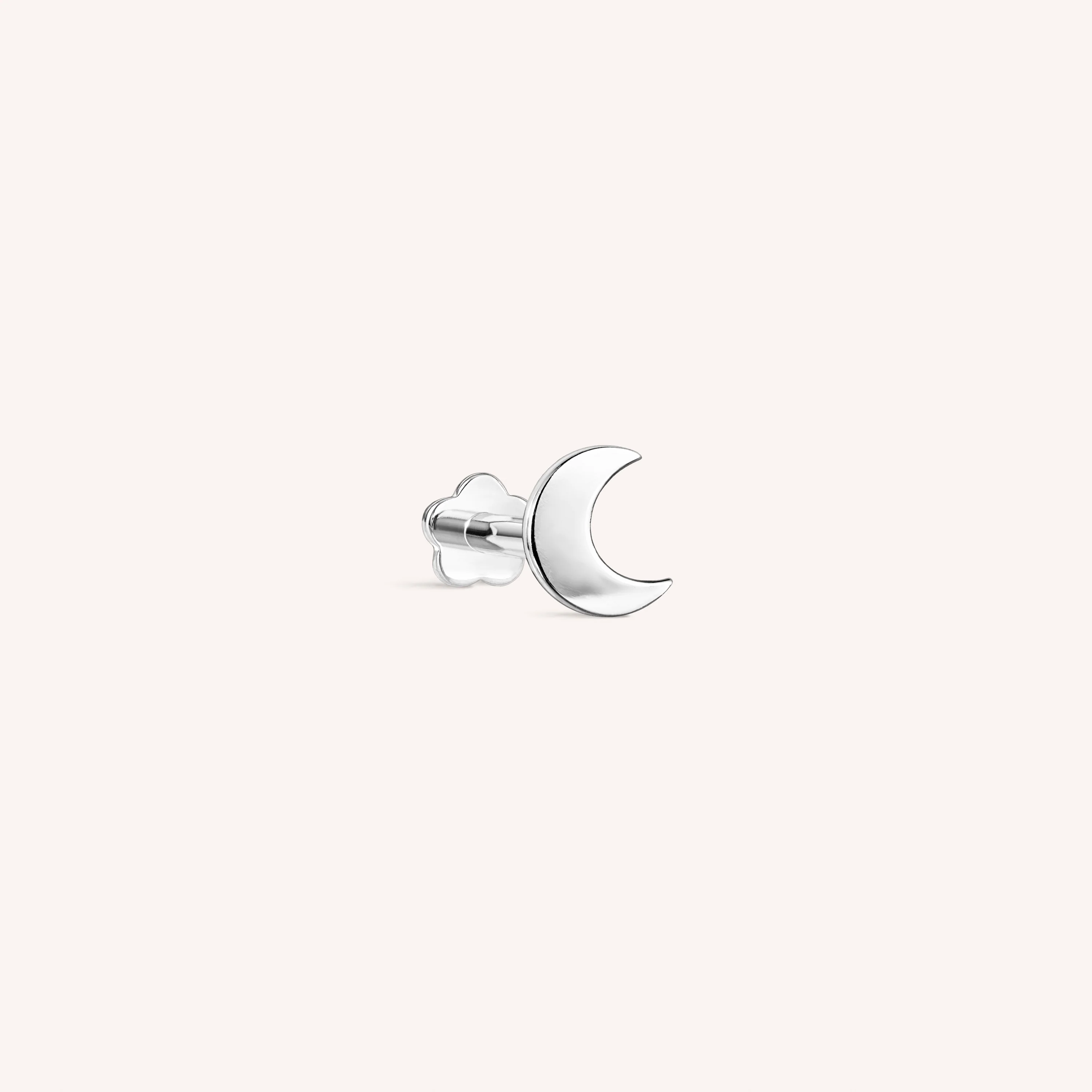 14K Solid Gold Little Moon Flatback Earring