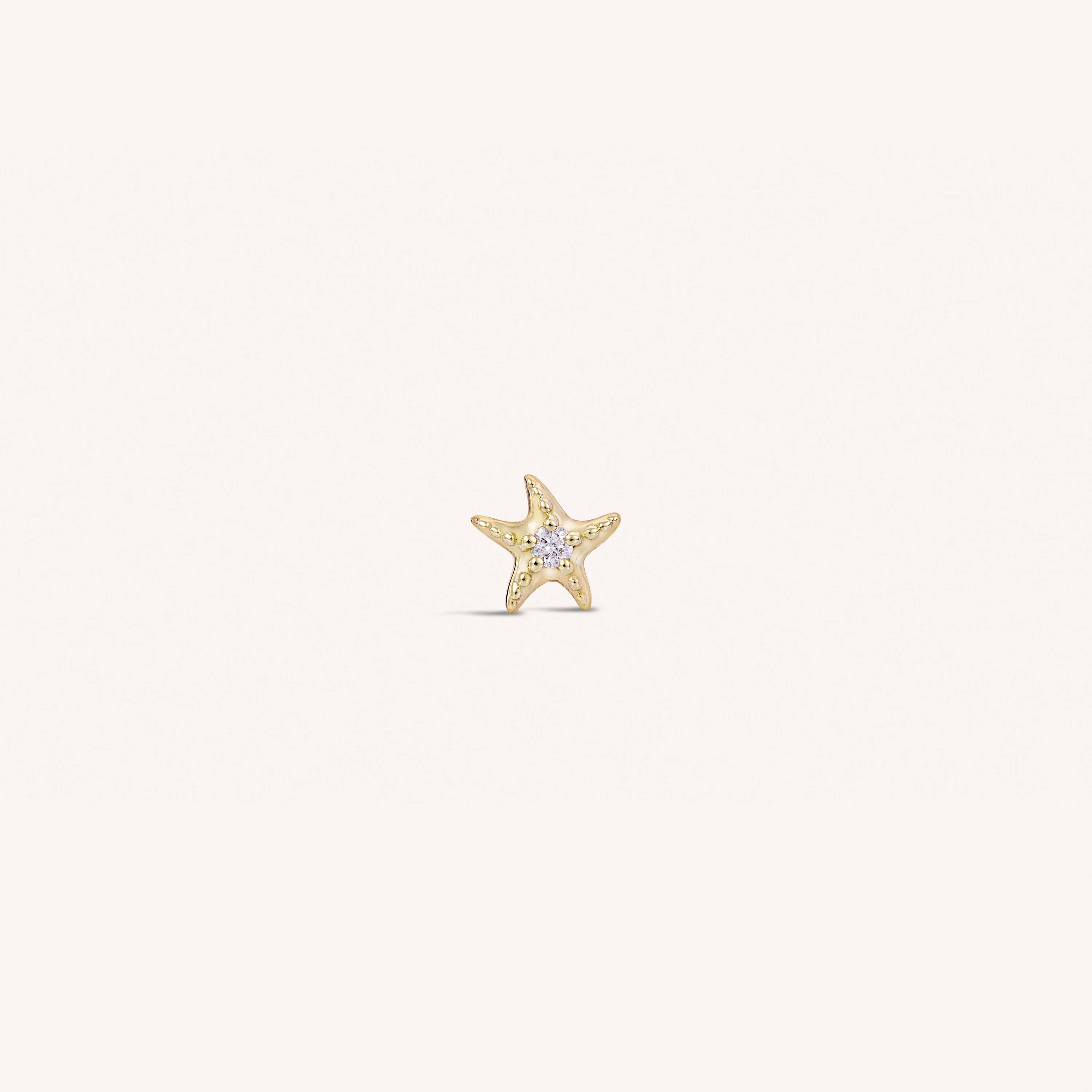 14K Solid Gold Mini Starfish Diamond Flatback Earring