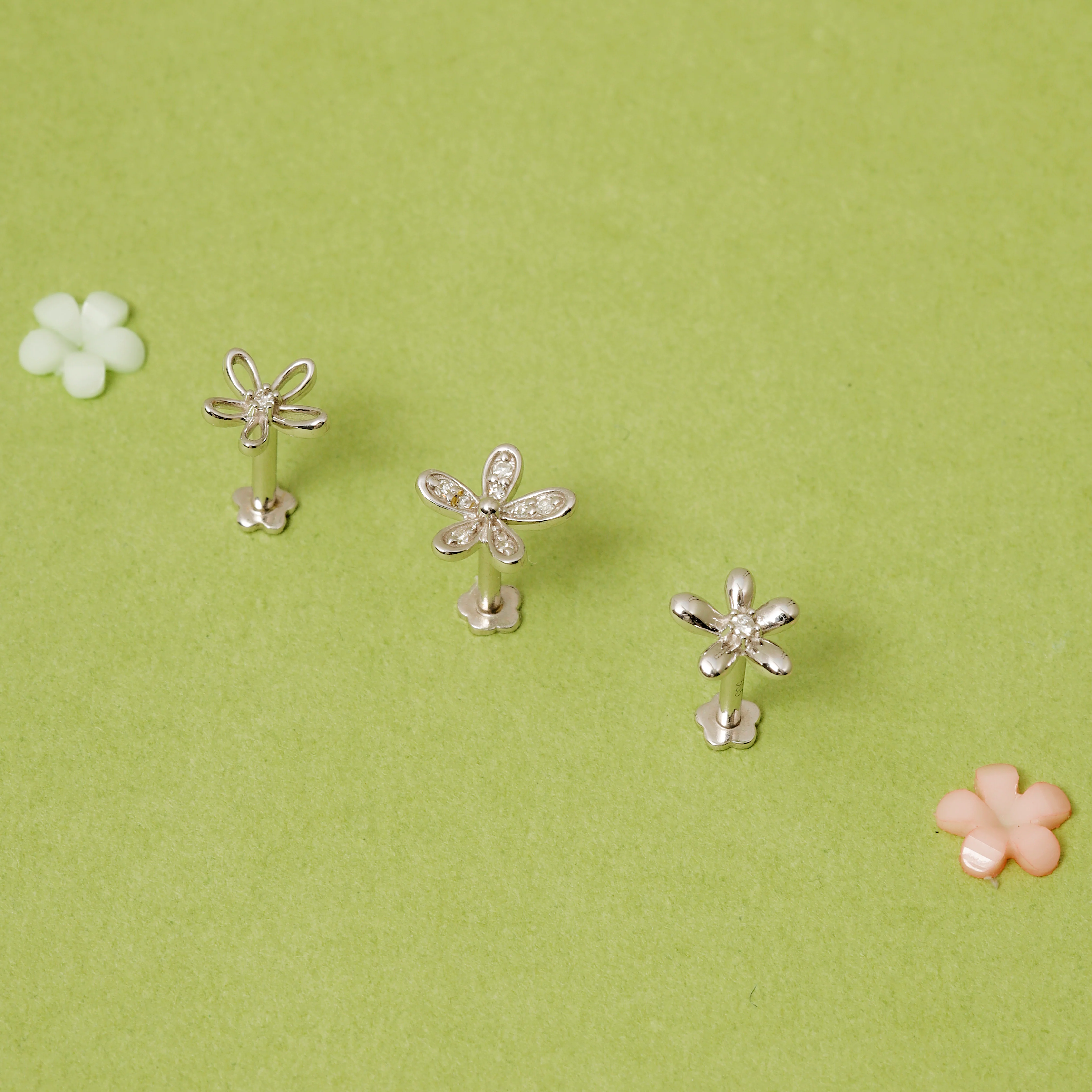 14K Solid Gold Floraison Pavé Diamond Flatback Earring