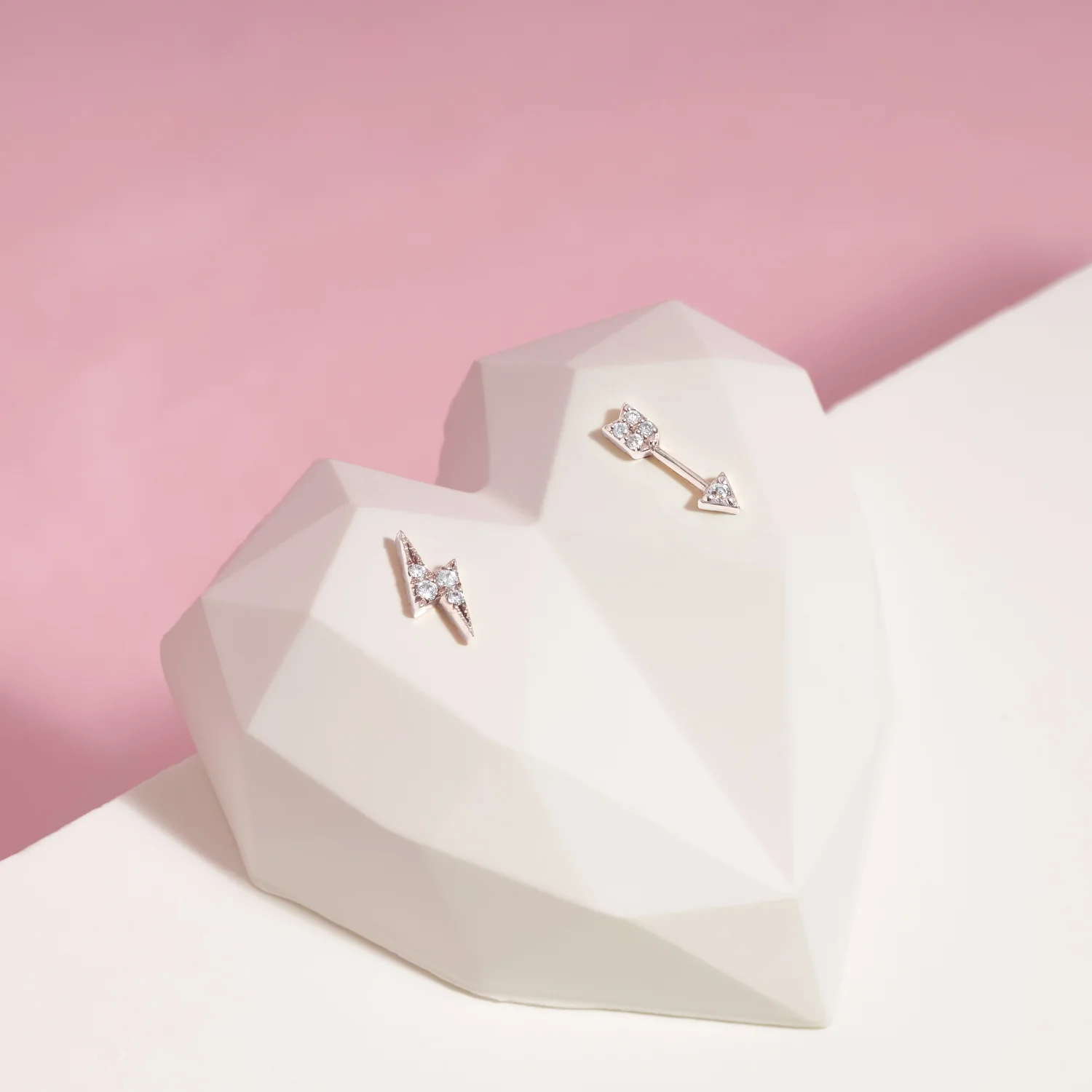 14K Solid Gold Jewel Thunderbolt Flatback Earring