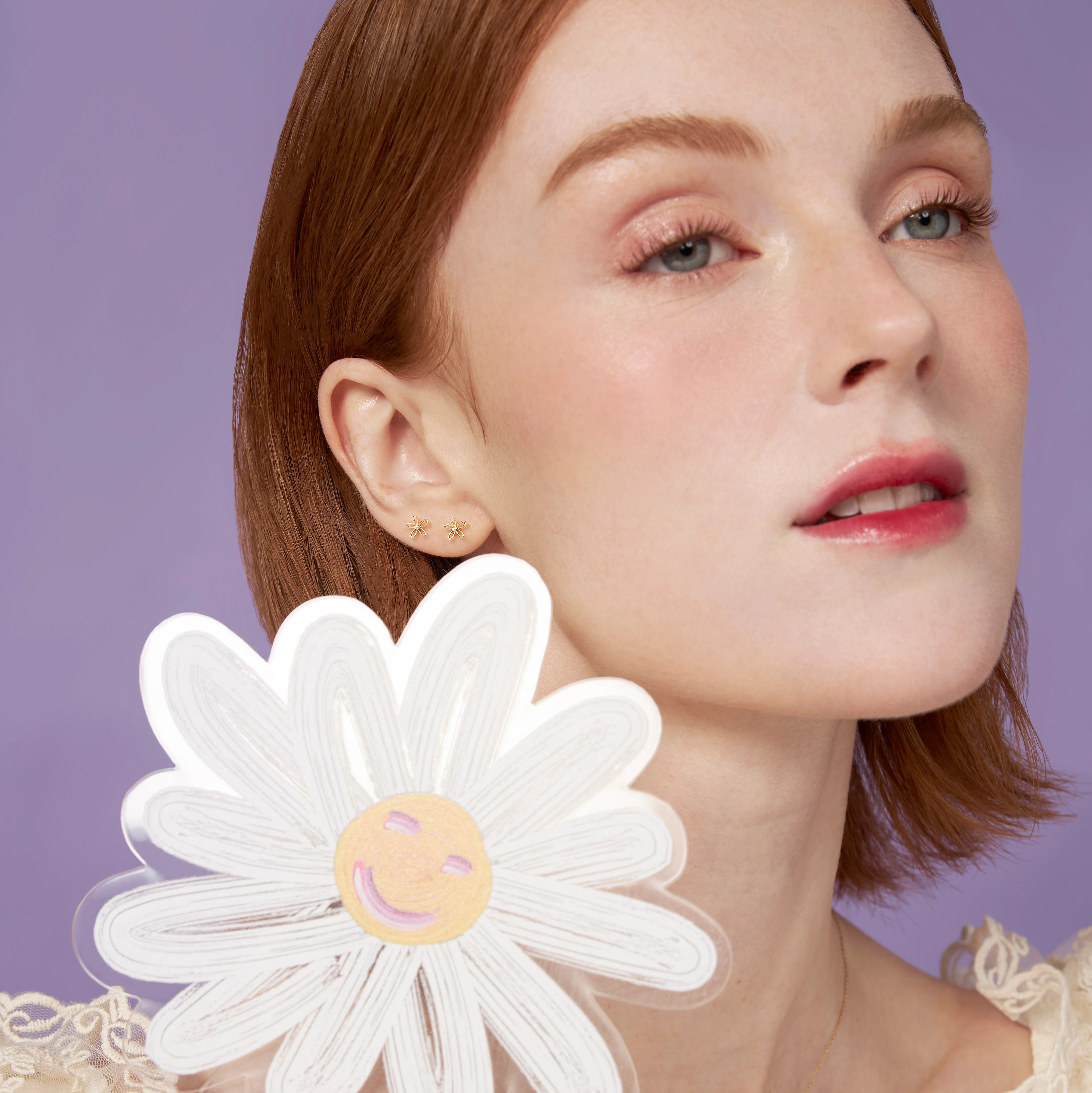 14K Solid Gold Floraison Halo Diamond Stud Earrings