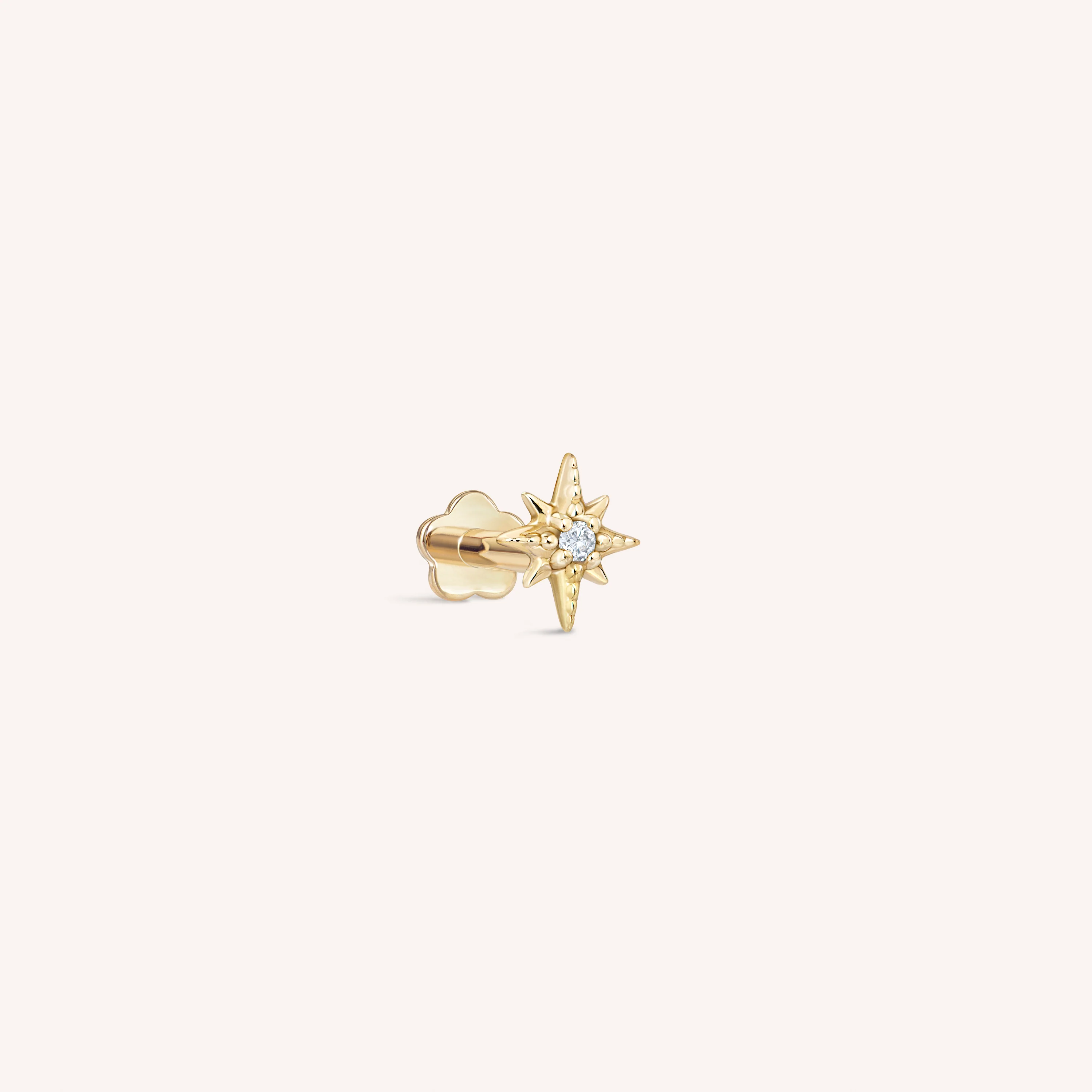 14K Solid Gold Interstellar Diamond Flatback Earring