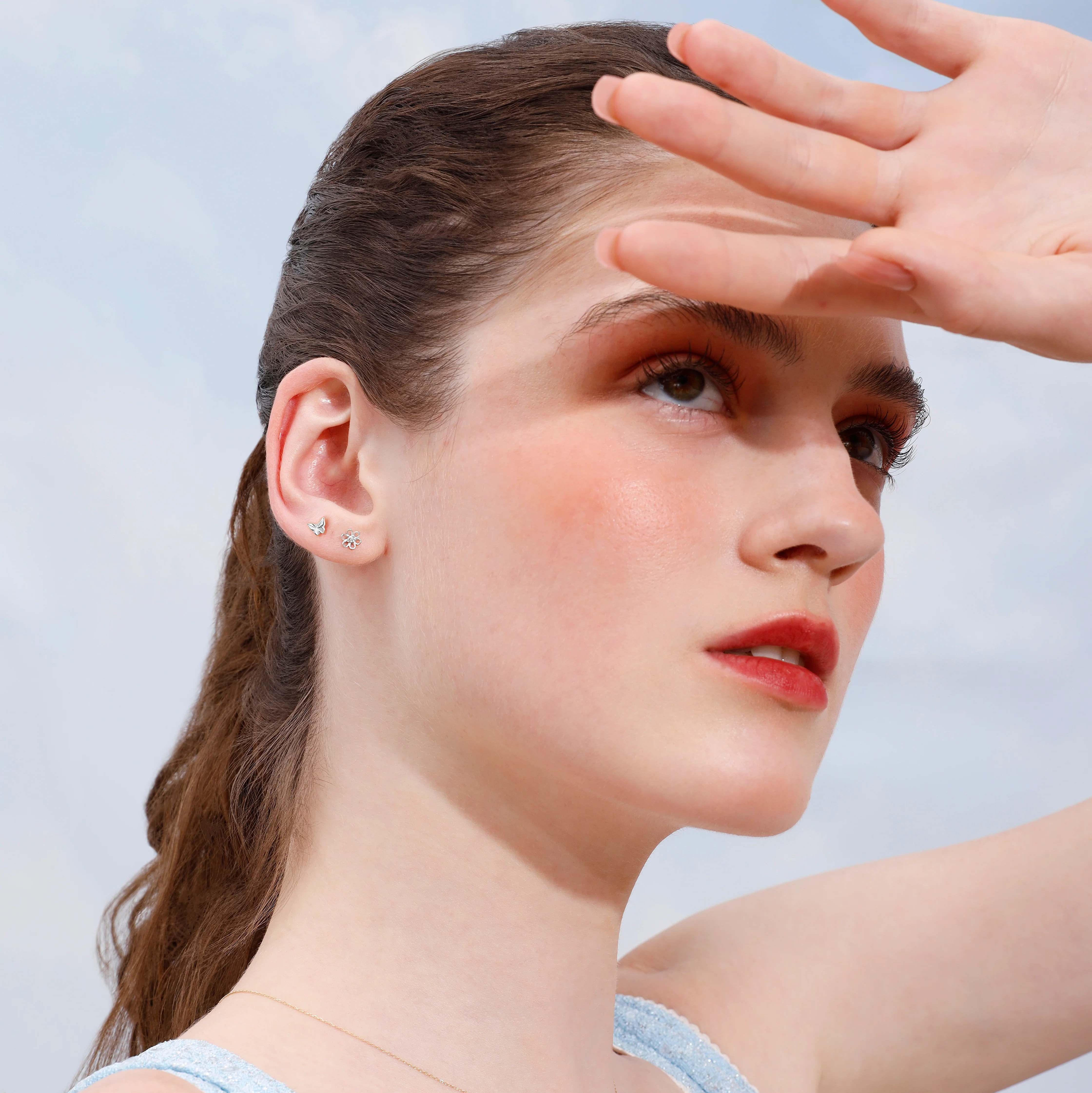 14K Solid Gold Butterfly Pyramid Flatback Earring