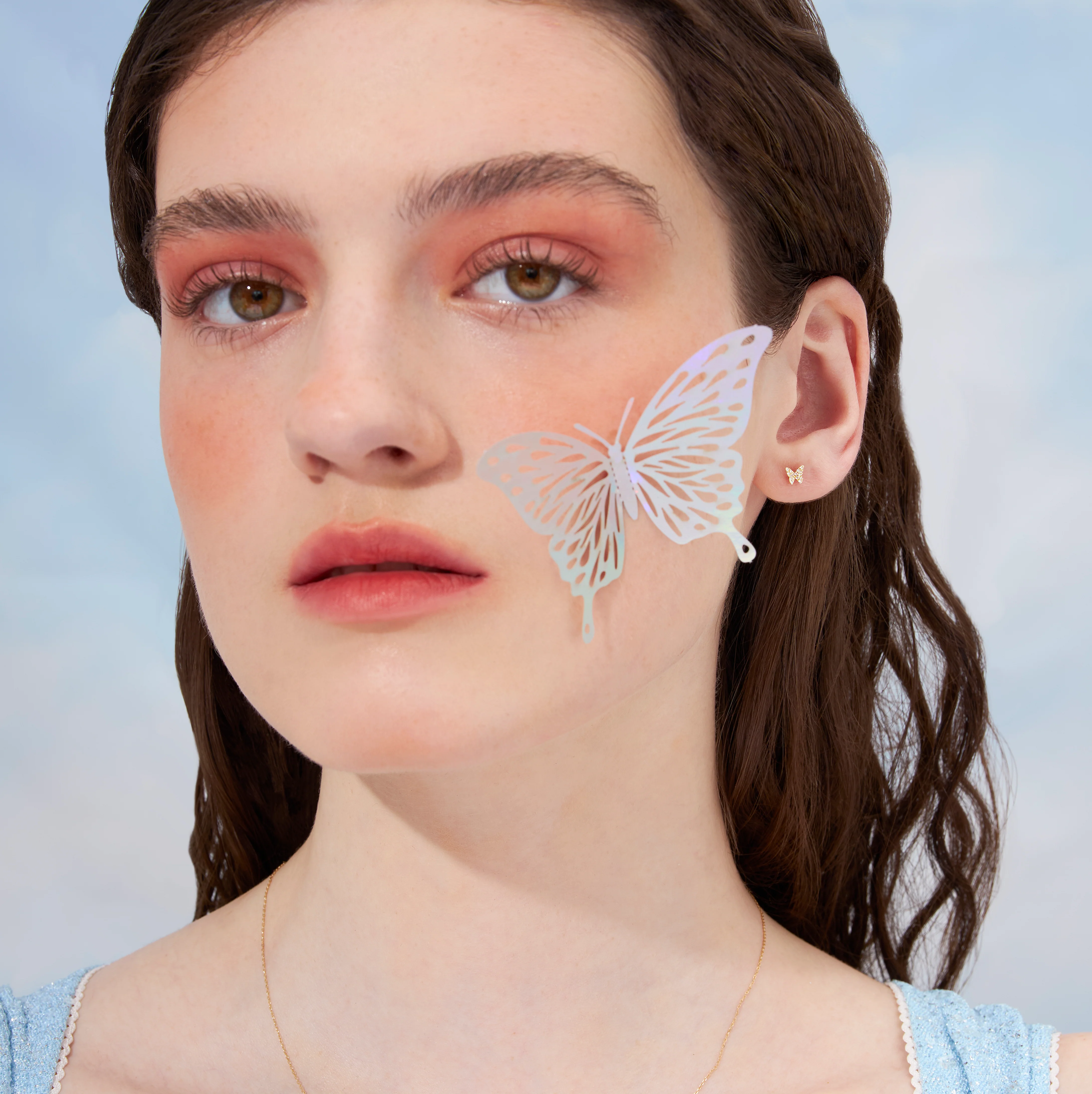 14K Solid Gold Mini Pavé Diamond Butterfly Flatback Earring